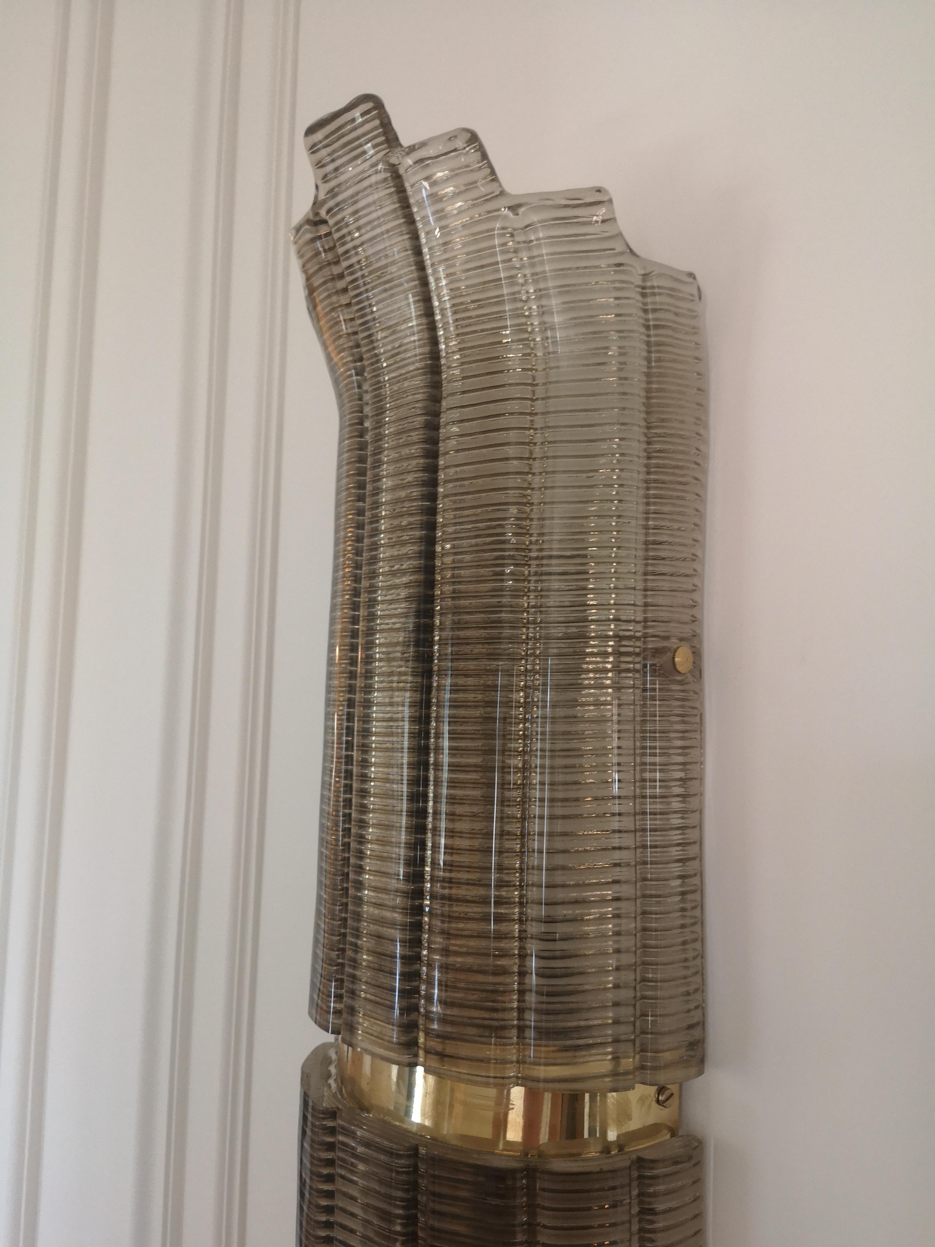 Murano Smoky Art Glass and Brass Wall Light and Sconces, 2000 For Sale 4