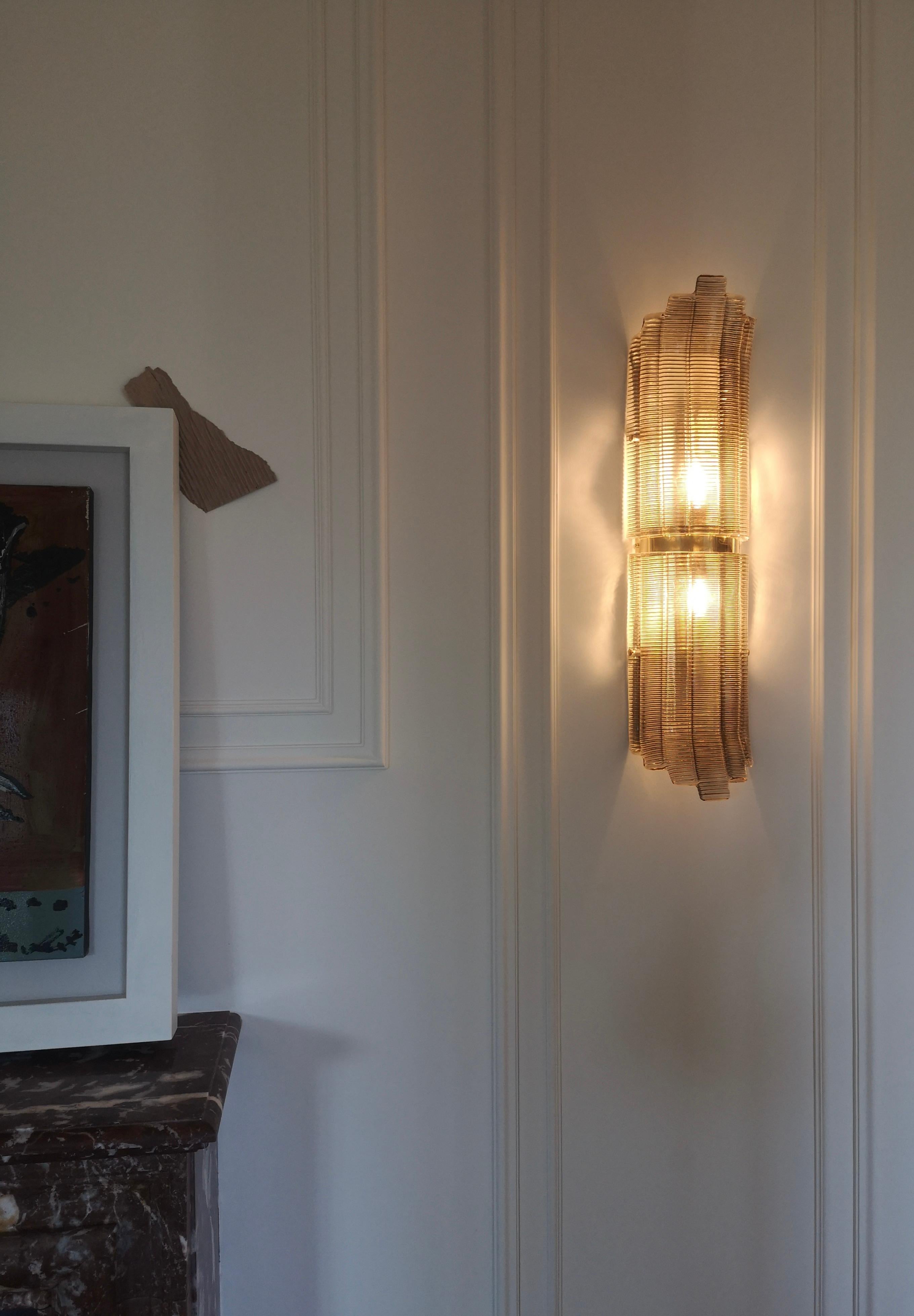 Mid-Century Modern Murano Smoky Art Glass and Brass Wall Light and Sconces, 2000 For Sale