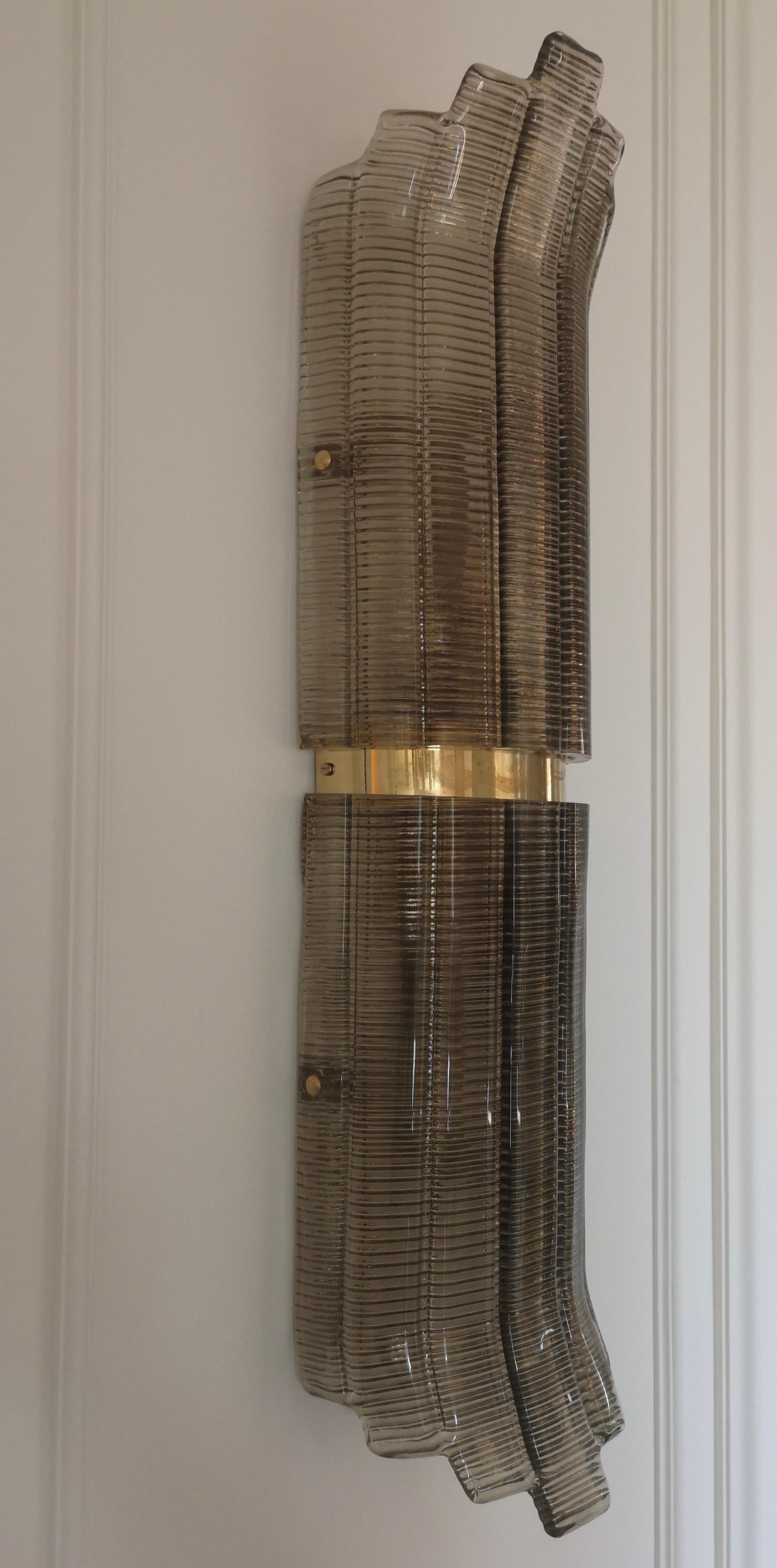 Murano Smoky Art Glass and Brass Wall Light and Sconces, 2000 In Good Condition For Sale In Rome, IT