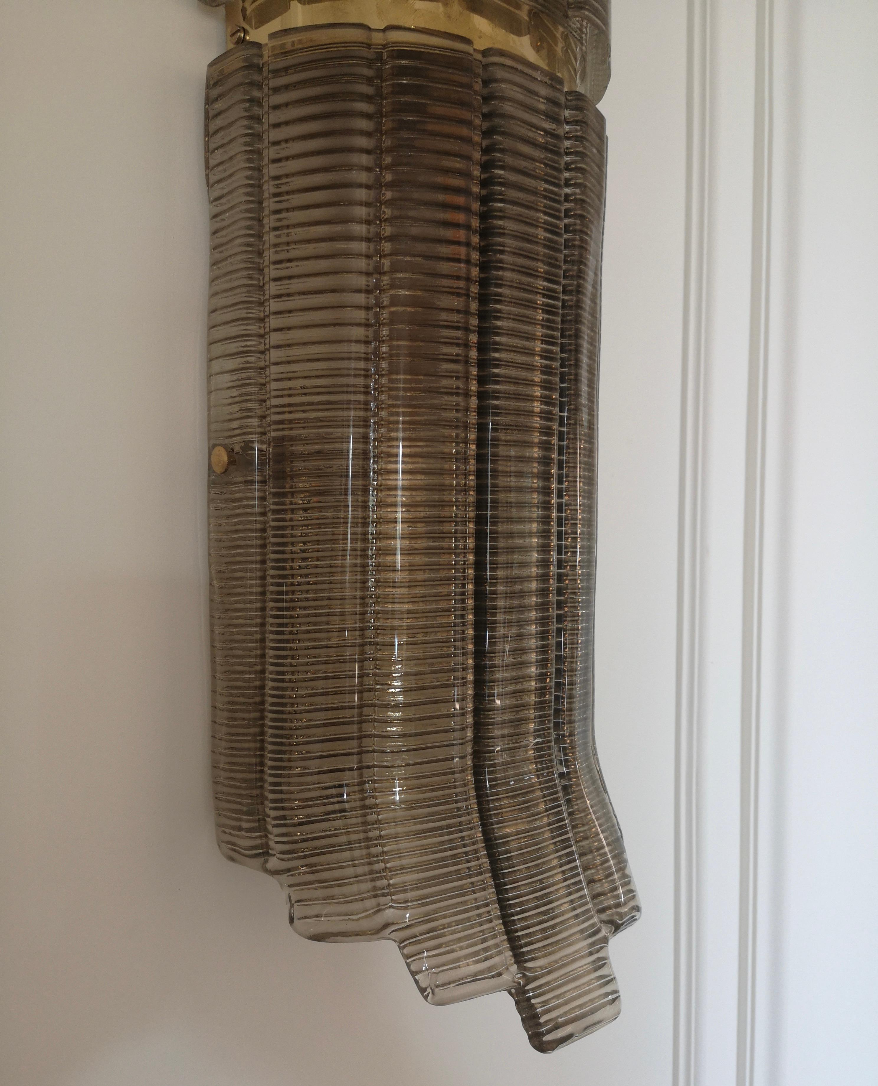 Contemporary Murano Smoky Art Glass and Brass Wall Light and Sconces, 2000 For Sale