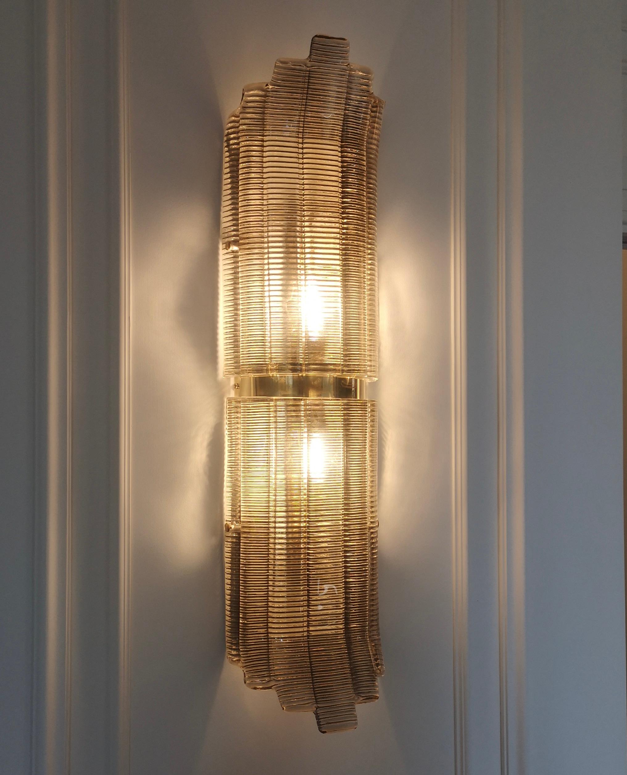 Murano Smoky Art Glass and Brass Wall Light and Sconces, 2000 For Sale 1
