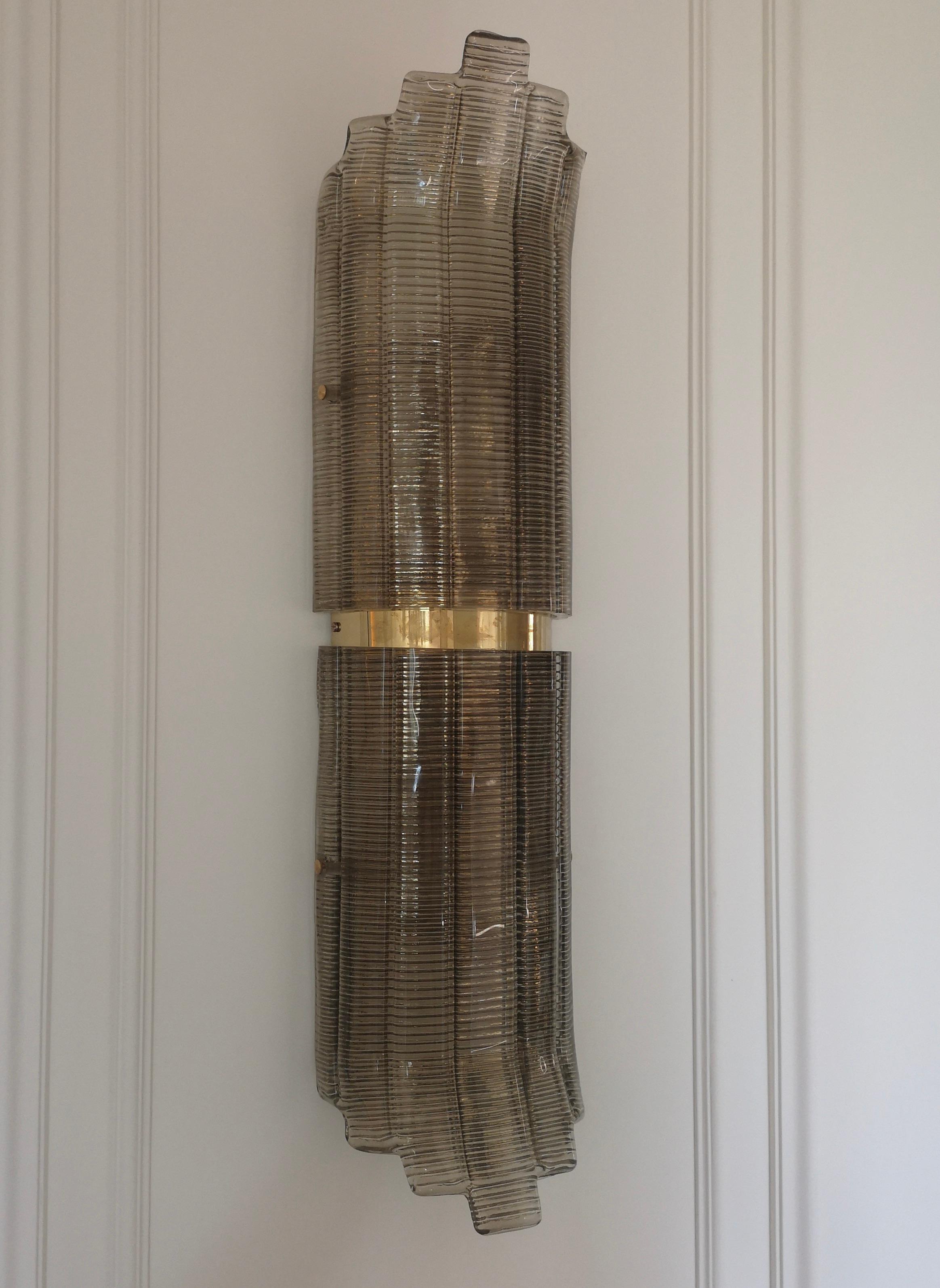 Murano Smoky Art Glass and Brass Wall Light and Sconces, 2000 For Sale 2