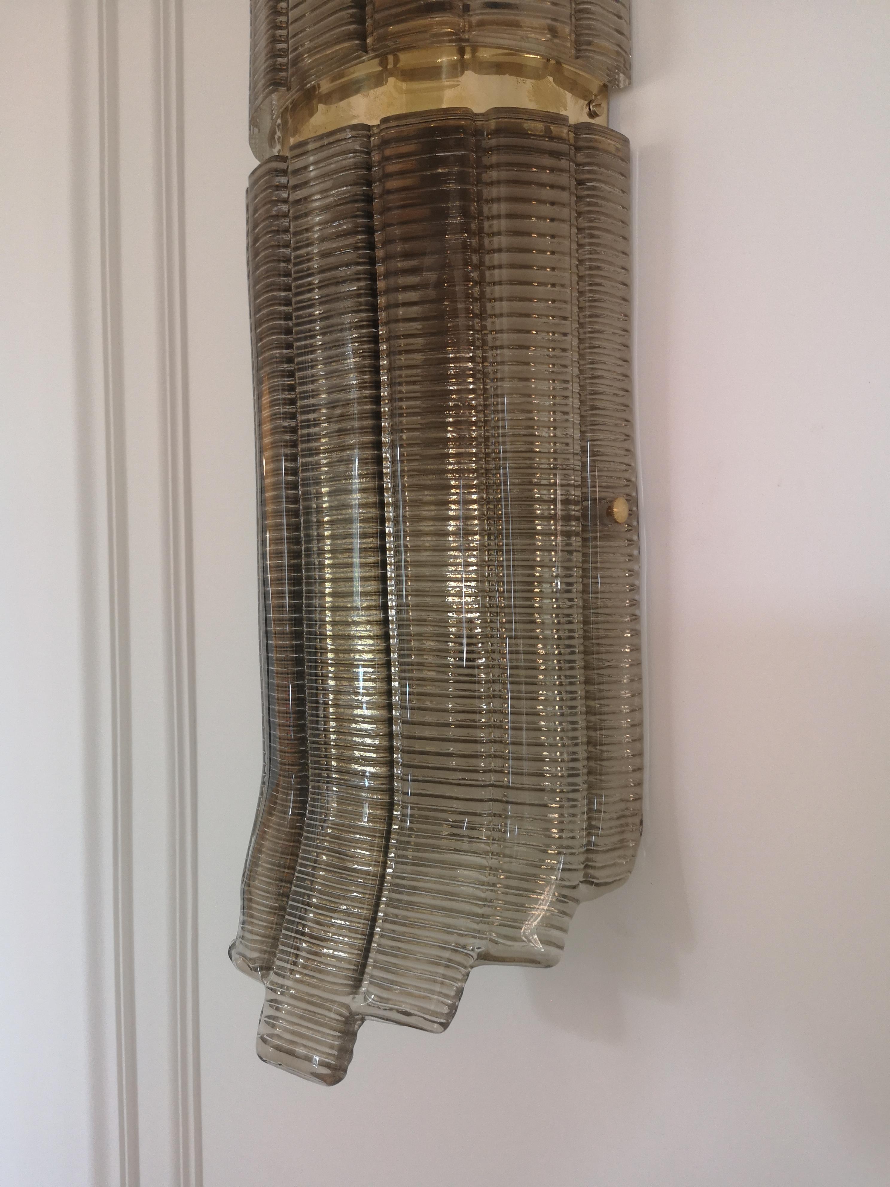 Murano Smoky Art Glass and Brass Wall Light and Sconces, 2000 For Sale 3