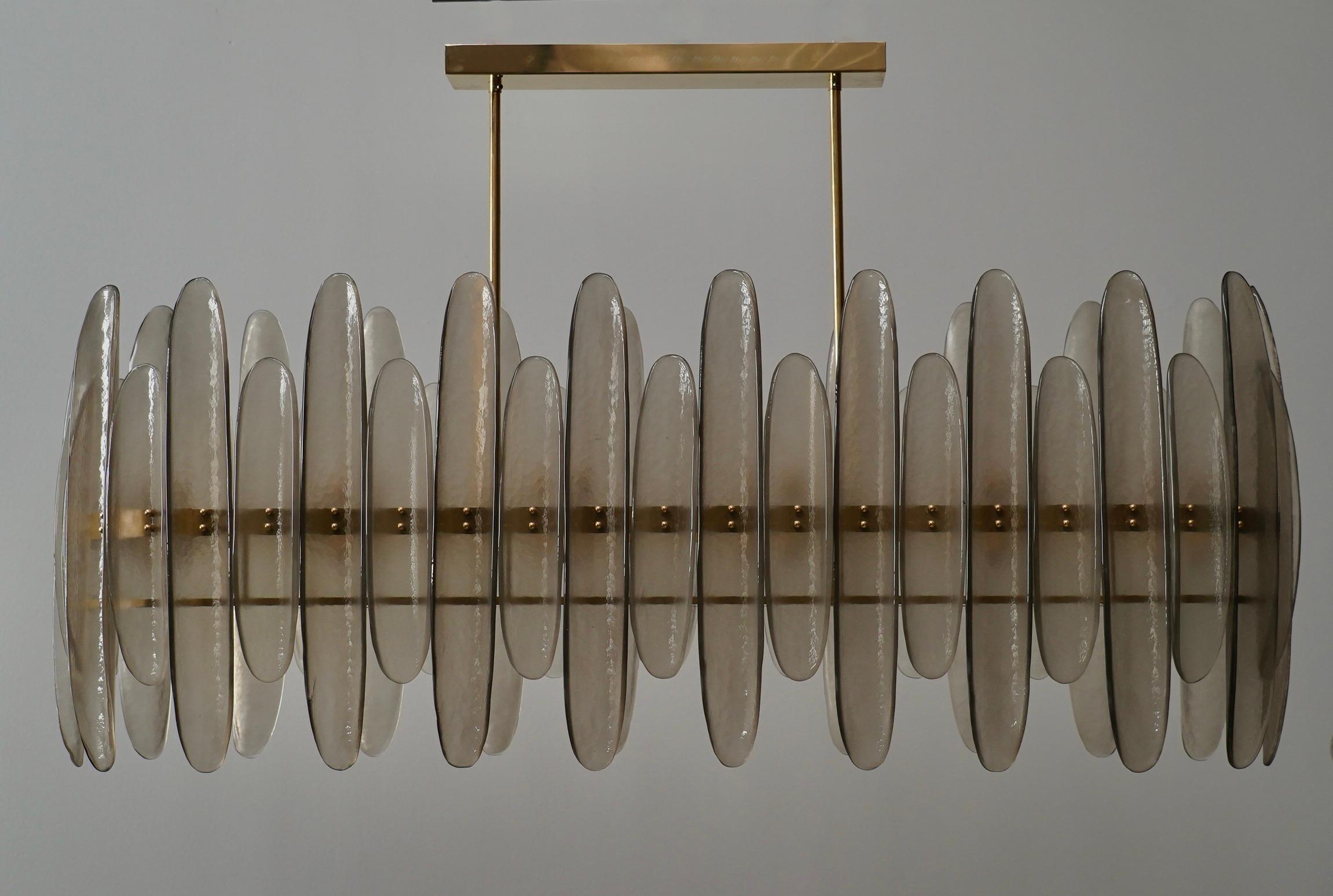 Contemporary Murano Smoky Art Glass Rectangular Mid-Century Chandelier and Pendant, 2020 For Sale