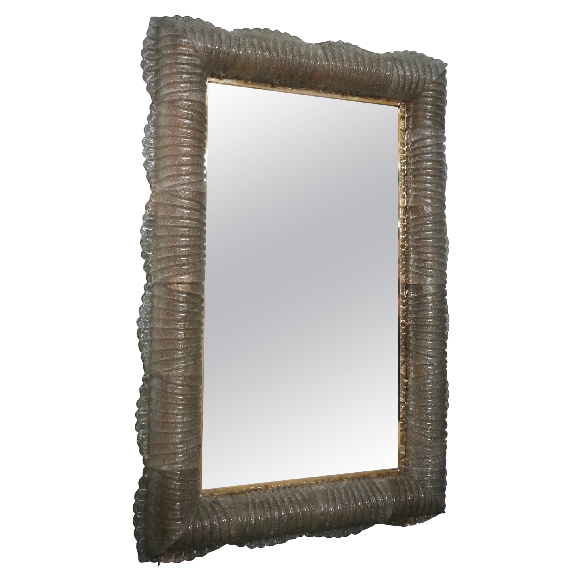 Murano Smoky Color Glass and Brass Illuminated Consol Mirror / Wall Mirror, 2020