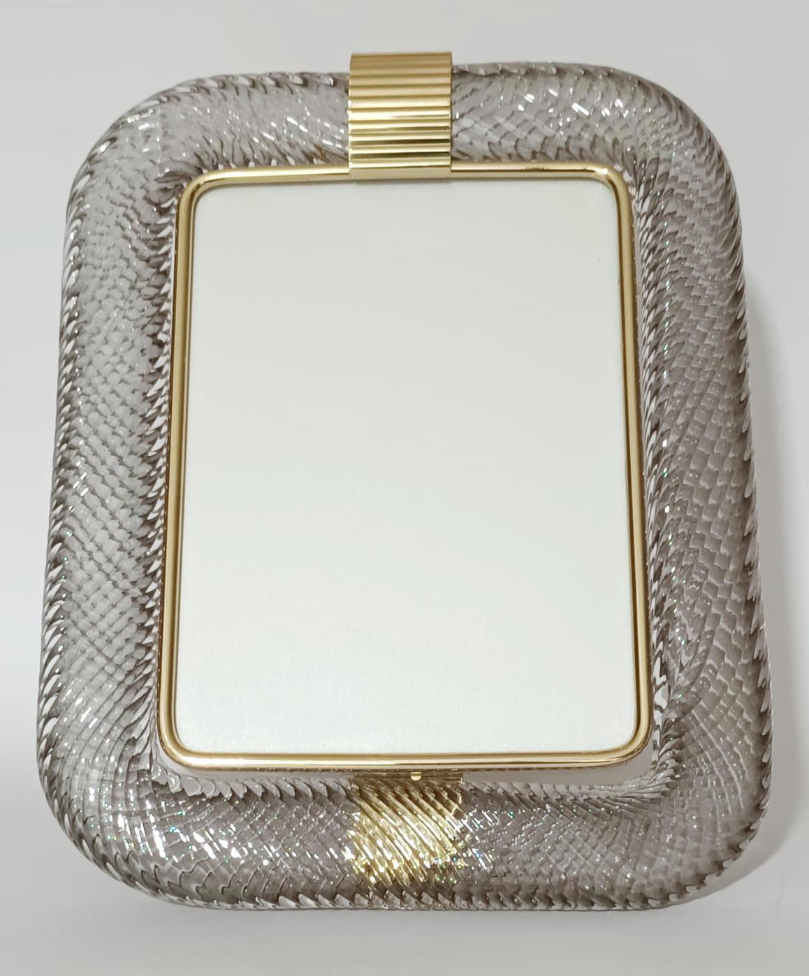 Vintage picture frame with hand blown clear and smoky Murano 