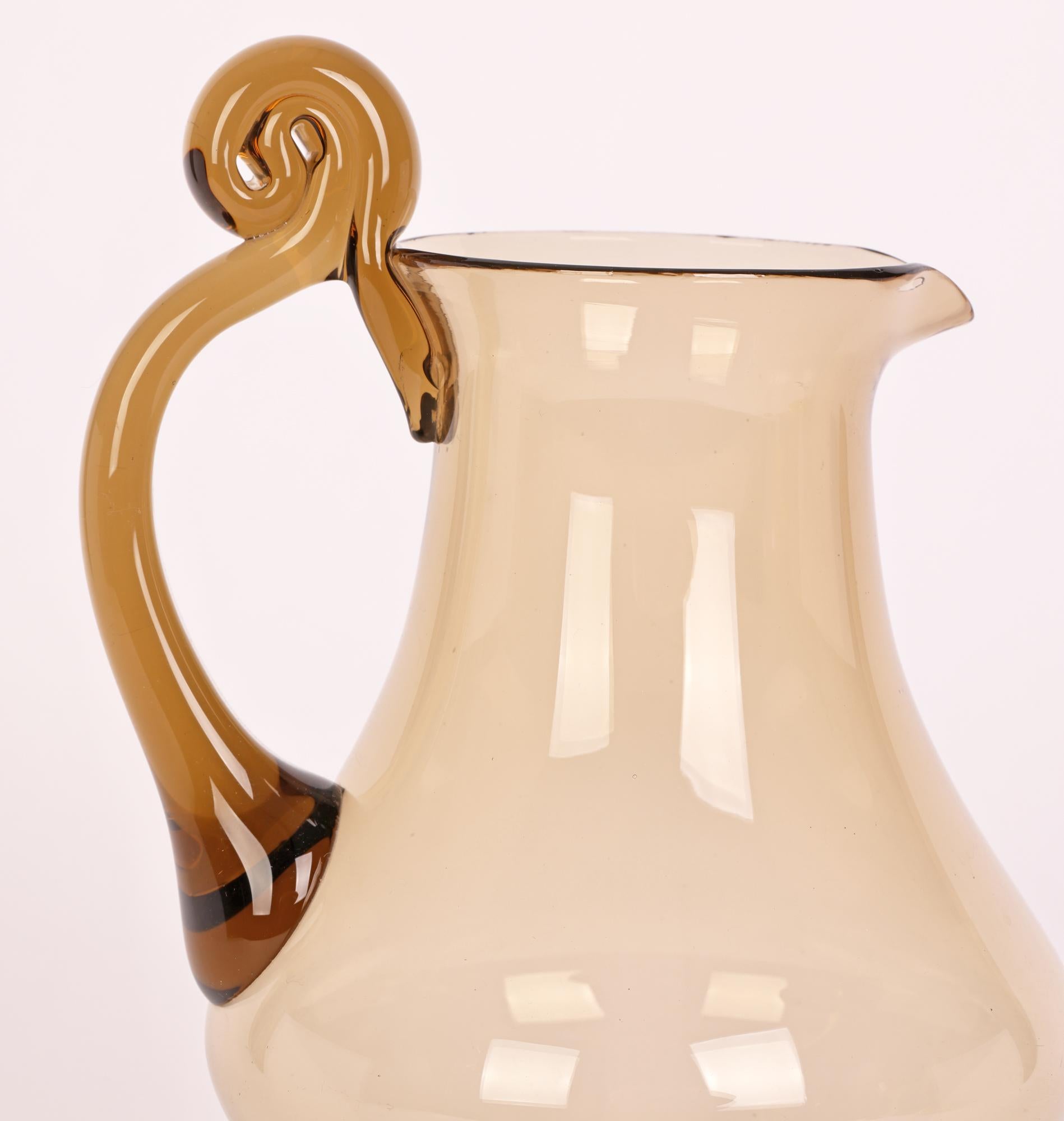 Italian Murano Soffiato Brown Glass Handled Jug Attributed to MVM Cappellin