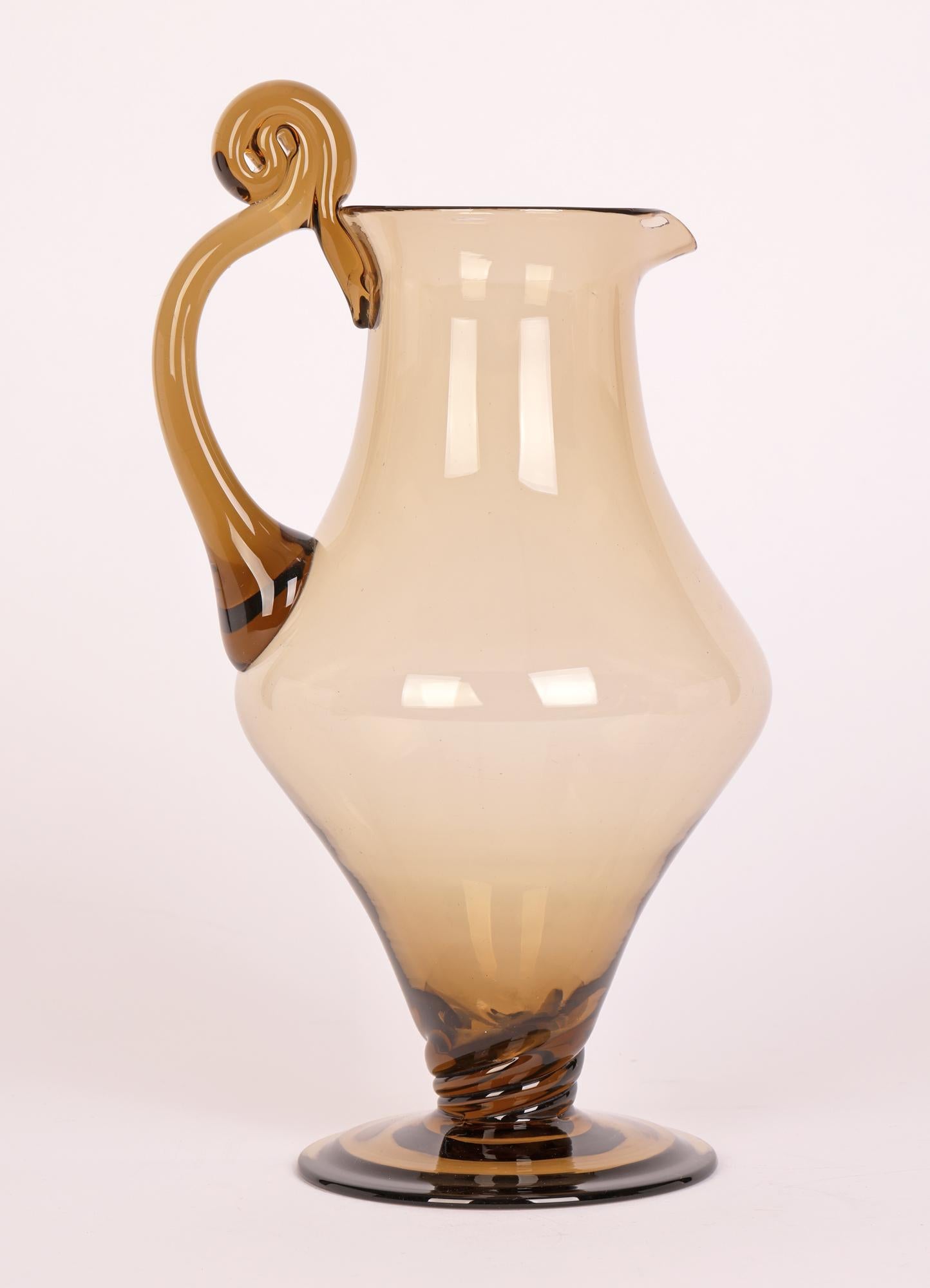 Hand-Crafted Murano Soffiato Brown Glass Handled Jug Attributed to MVM Cappellin