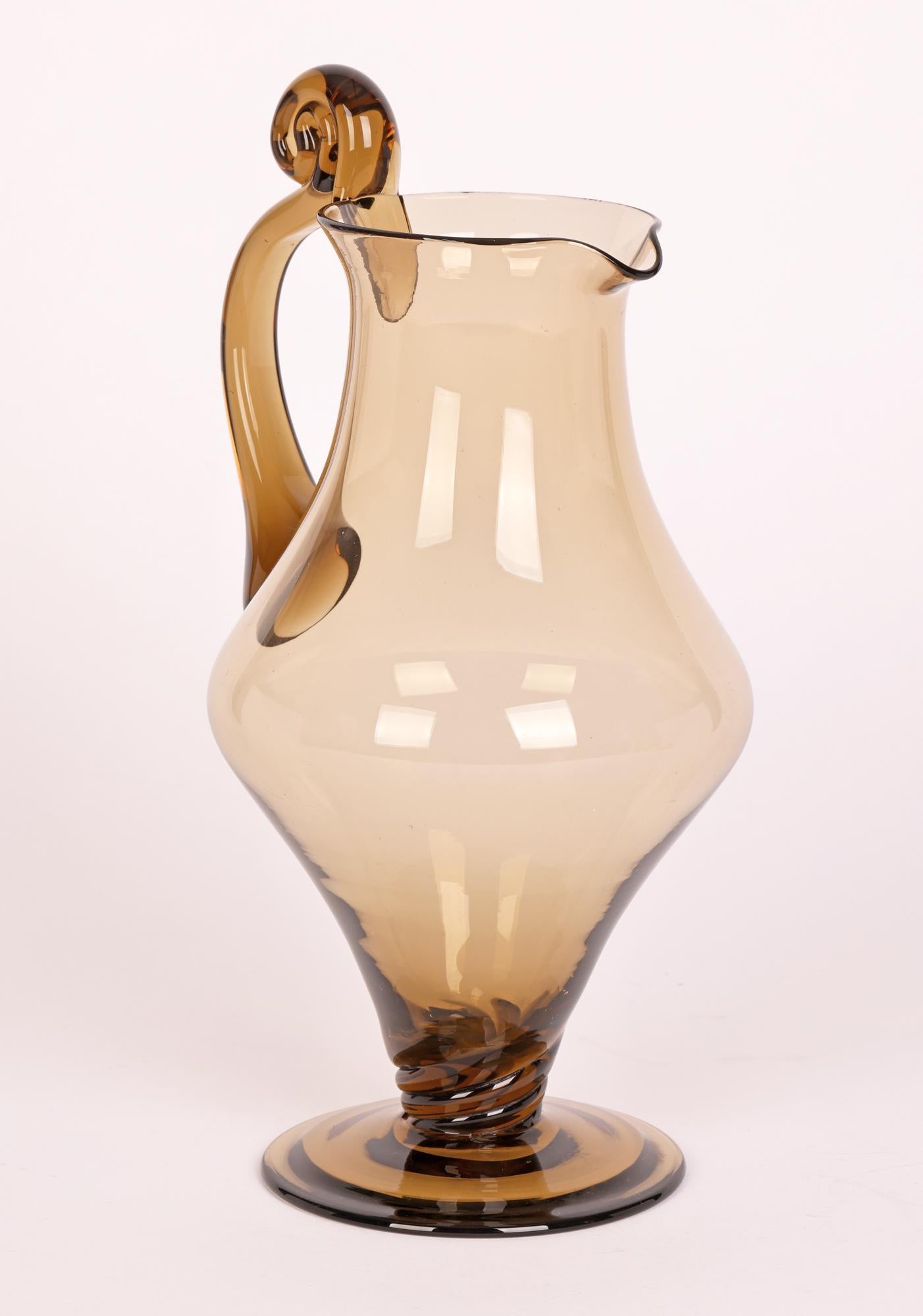 20th Century Murano Soffiato Brown Glass Handled Jug Attributed to MVM Cappellin