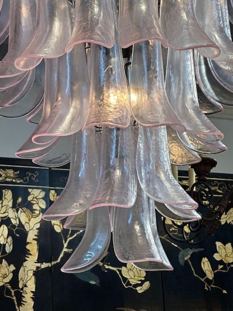 Contemporary Murano Soft Pink Saddle Chandelier For Sale