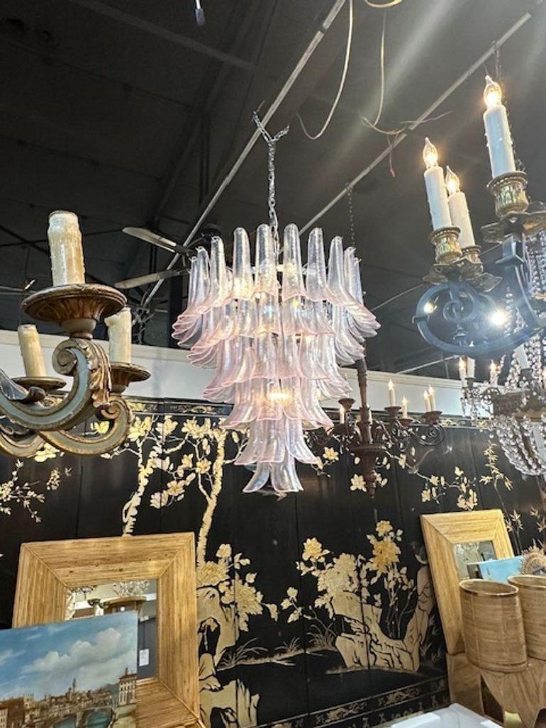 Blown Glass Murano Soft Pink Saddle Chandelier For Sale