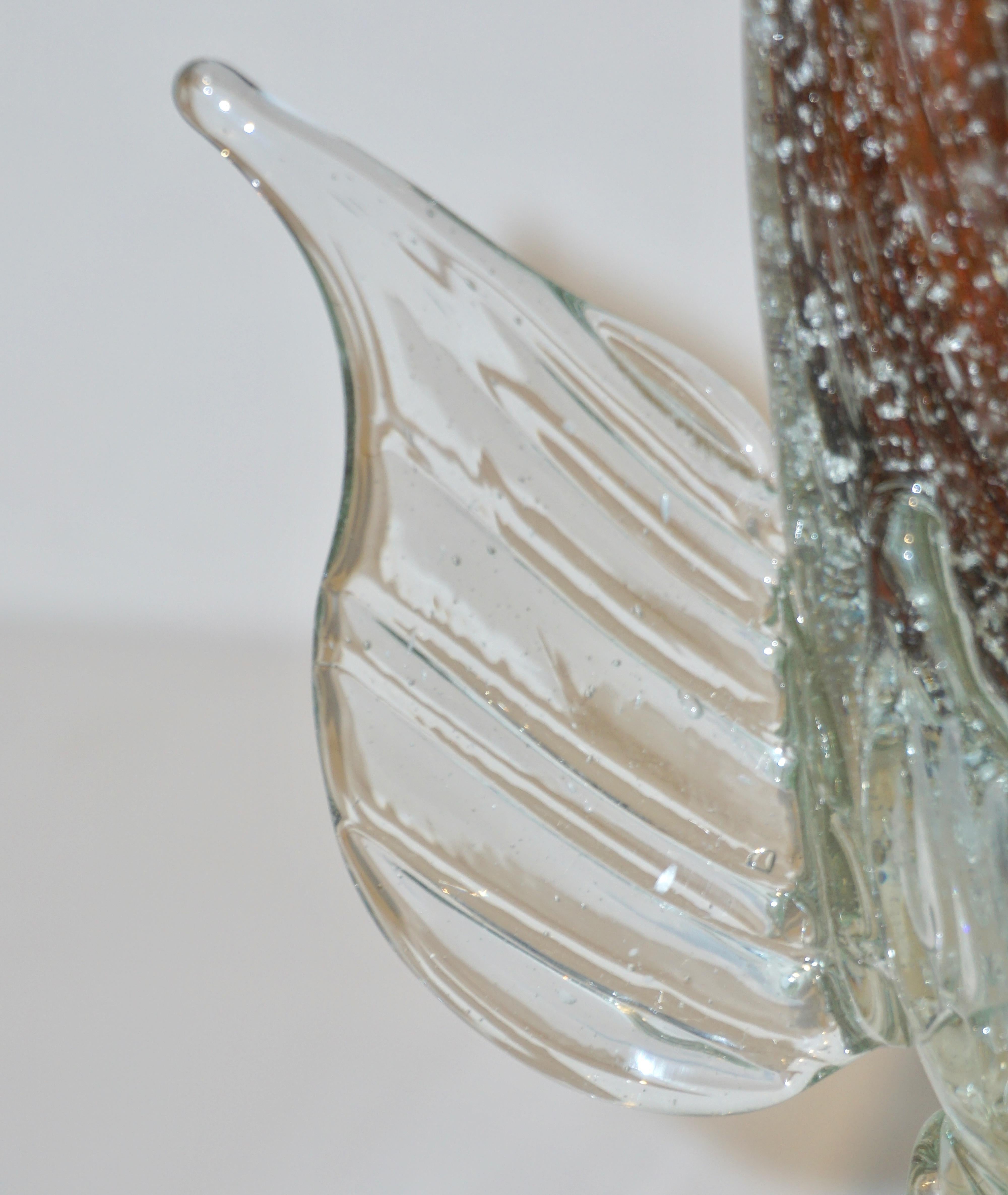 Fisch Skulptur aus Muranoglas, Sommerso-Glas und Bernstein mit Silberflecken  im Angebot 4