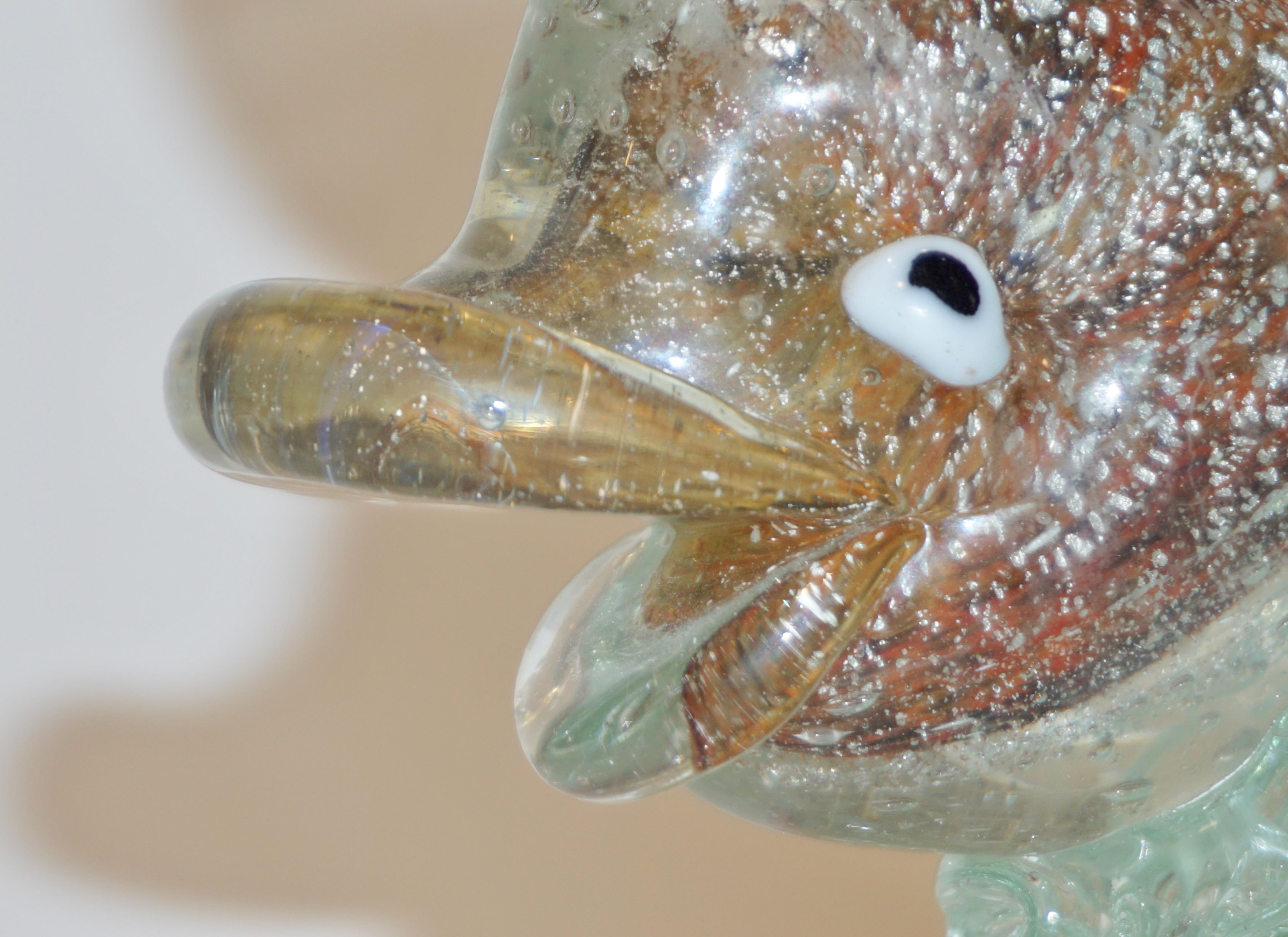 Art - Sculpture de poisson en verre sommerso Murano - Mouchetures ambrées et argentéess en vente 5