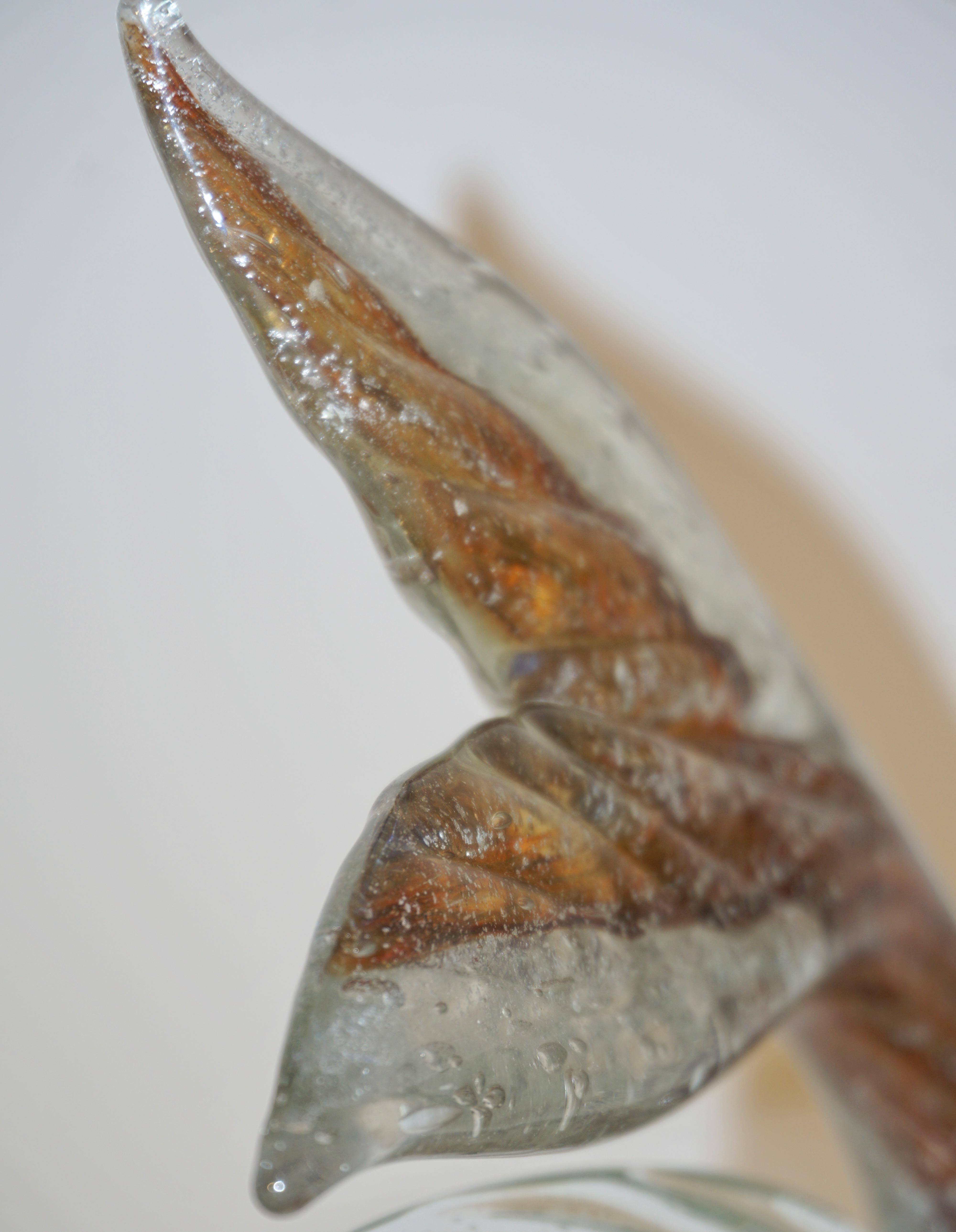 Art - Sculpture de poisson en verre sommerso Murano - Mouchetures ambrées et argentéess en vente 8