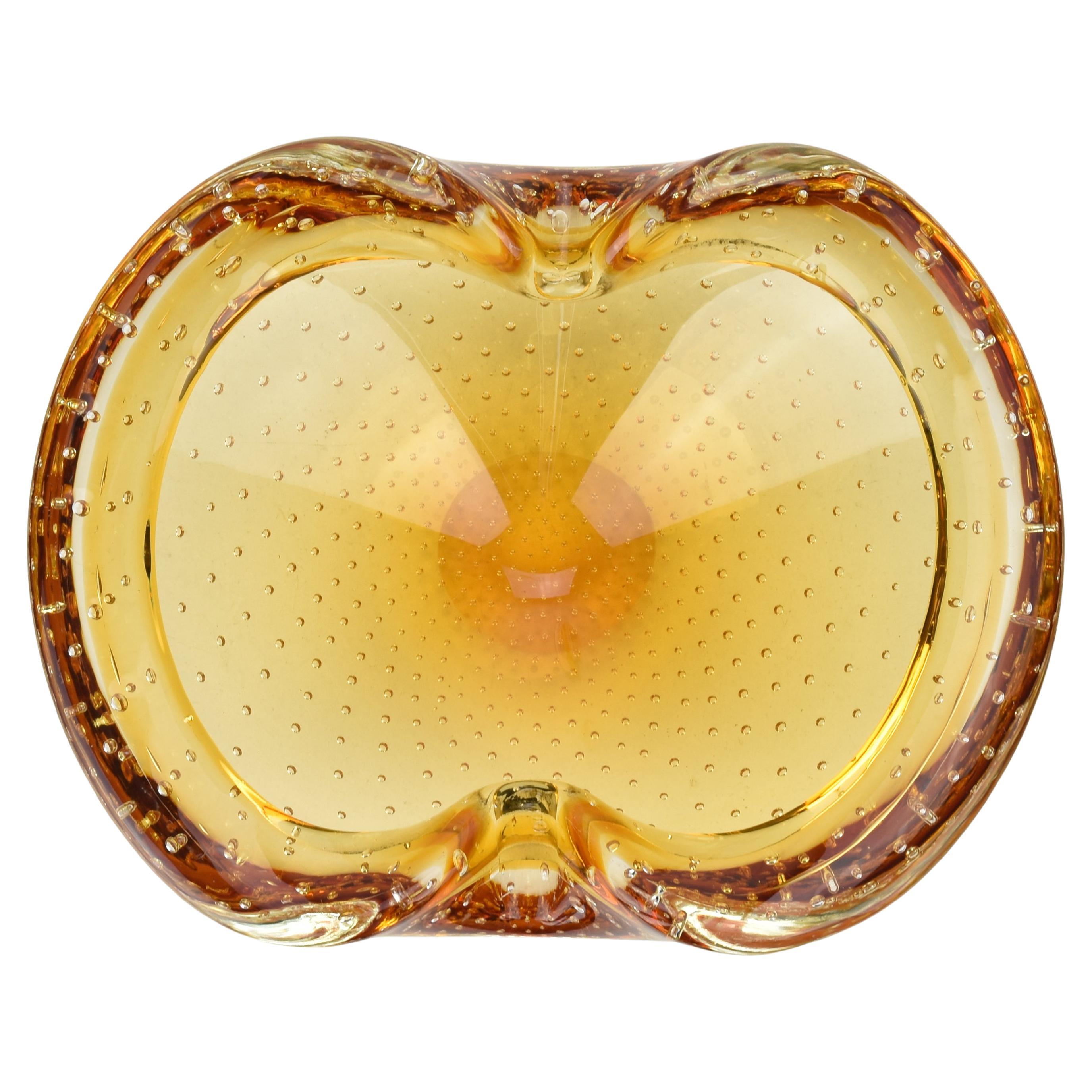 Murano Sommerso Amber Bullicante Art Glass Geode Bowl Astray Dish by Flavio Poli For Sale