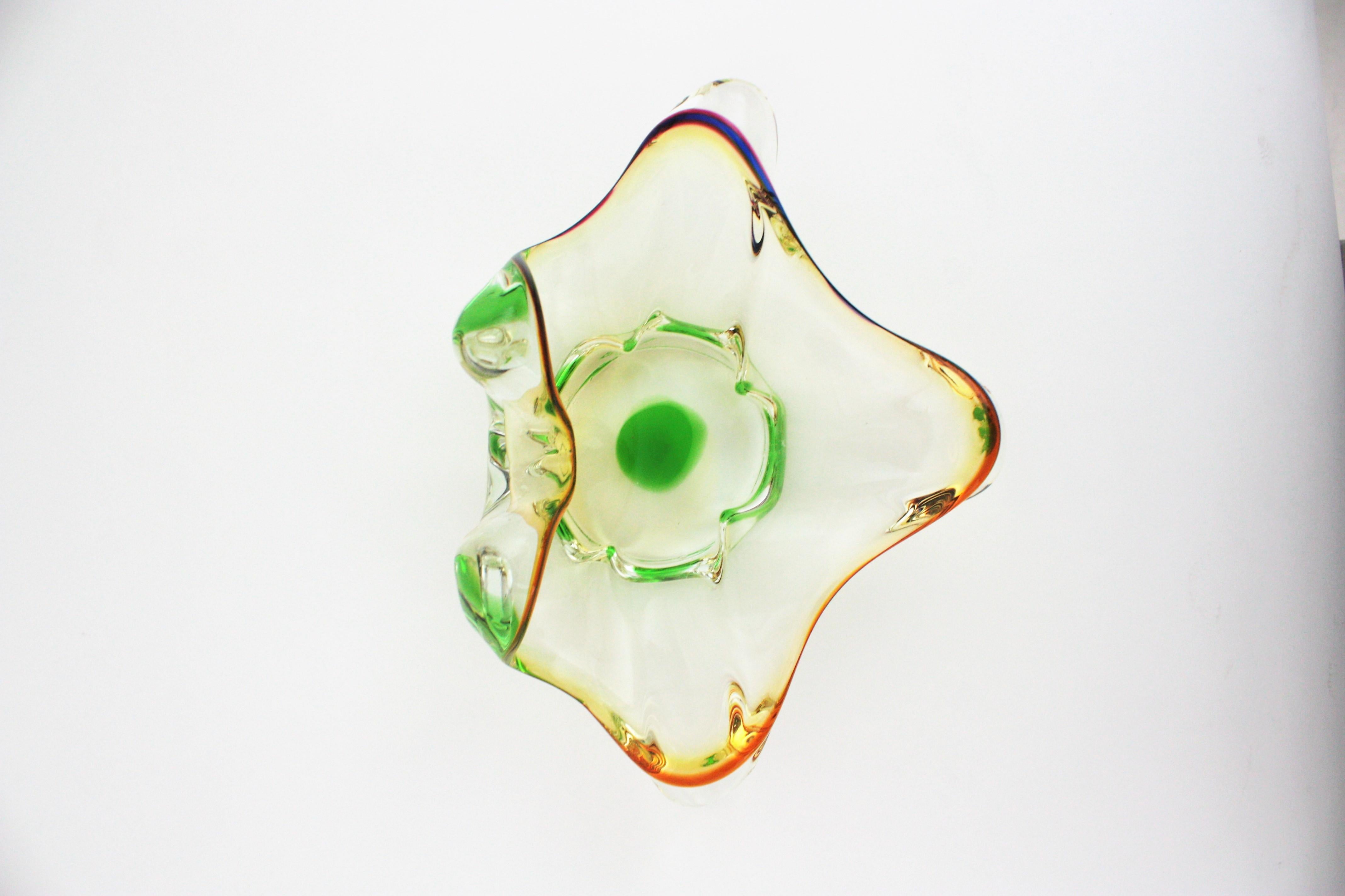Schale aus organischem Seguso Murano Sommerso-Glas in Bernsteinbraun und Grün im Angebot 7