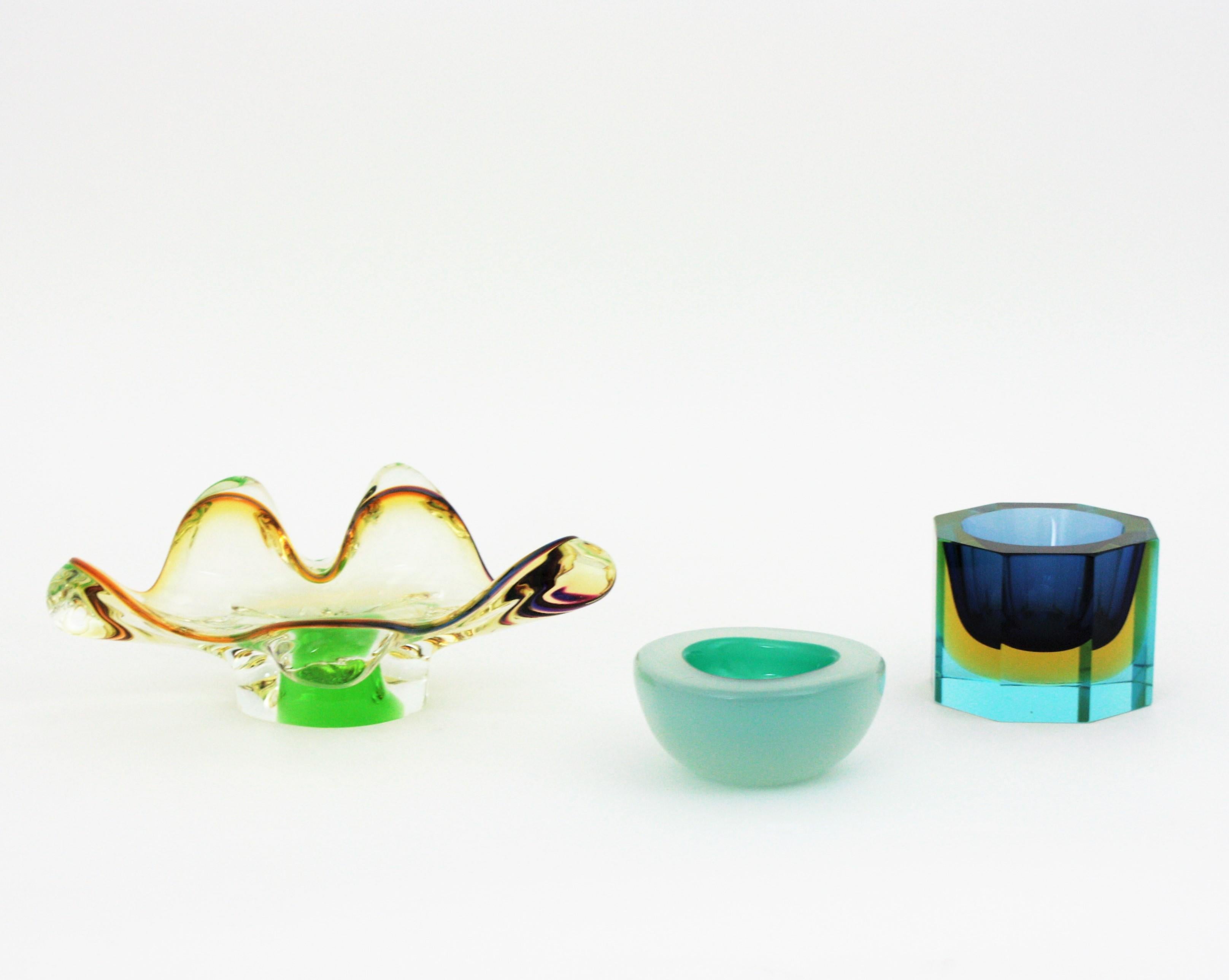 Schale aus organischem Seguso Murano Sommerso-Glas in Bernsteinbraun und Grün im Angebot 10