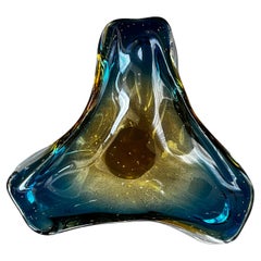 Murano "Sommerso" Amber to Teal Art Glass Triangle Ashtray/Dish
