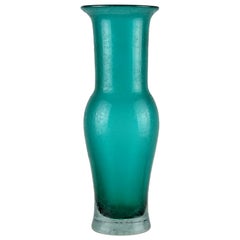Murano Sommerso Aqua Green Corroso Texture Italian Art Glass Flower Vase