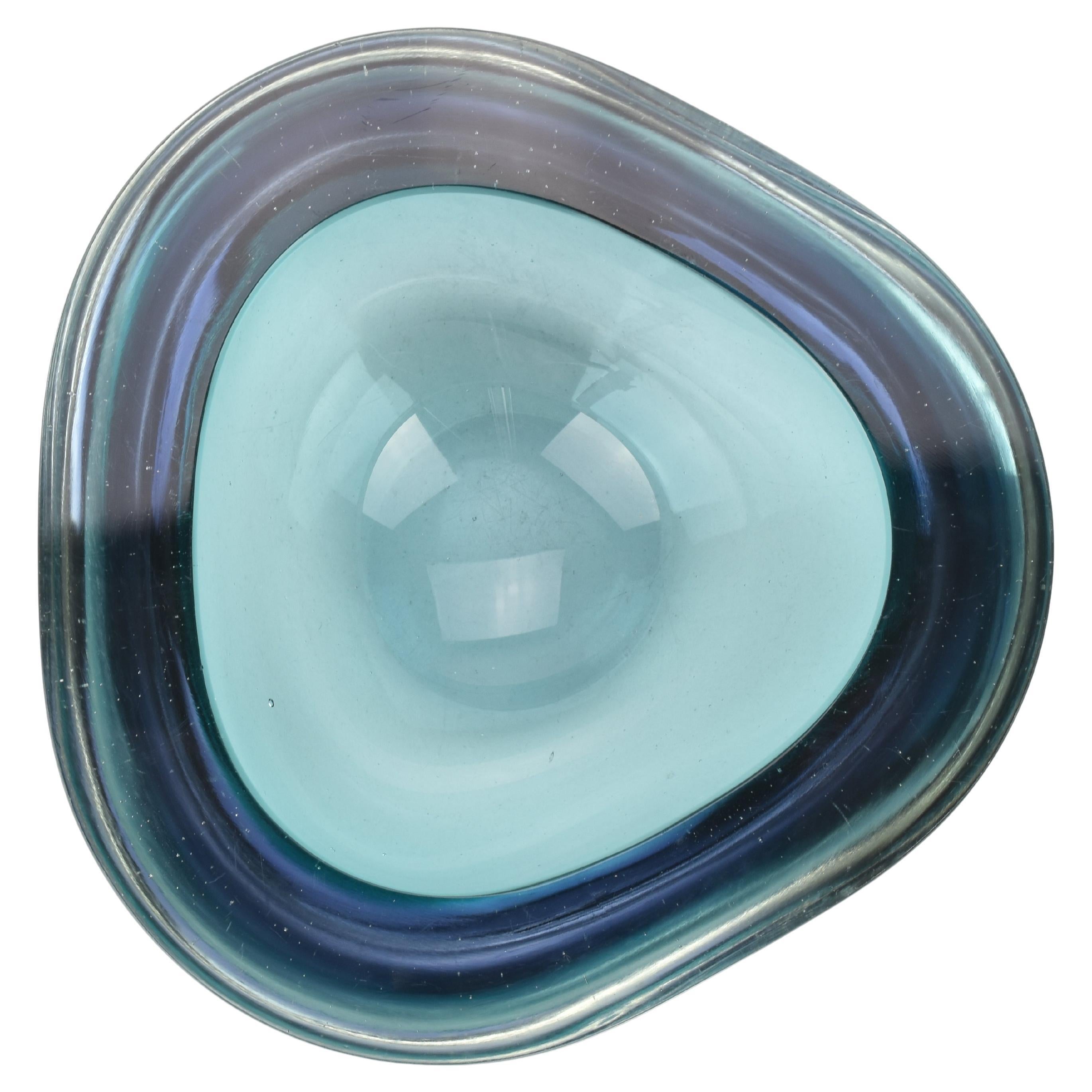 Murano Sommerso Aquamarine 
Blue Geode Art Glass Bowl by Flavio Poli