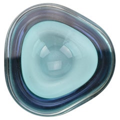 Murano Sommerso Aquamarine 
Blue Geode Art Glass Bowl by Flavio Poli