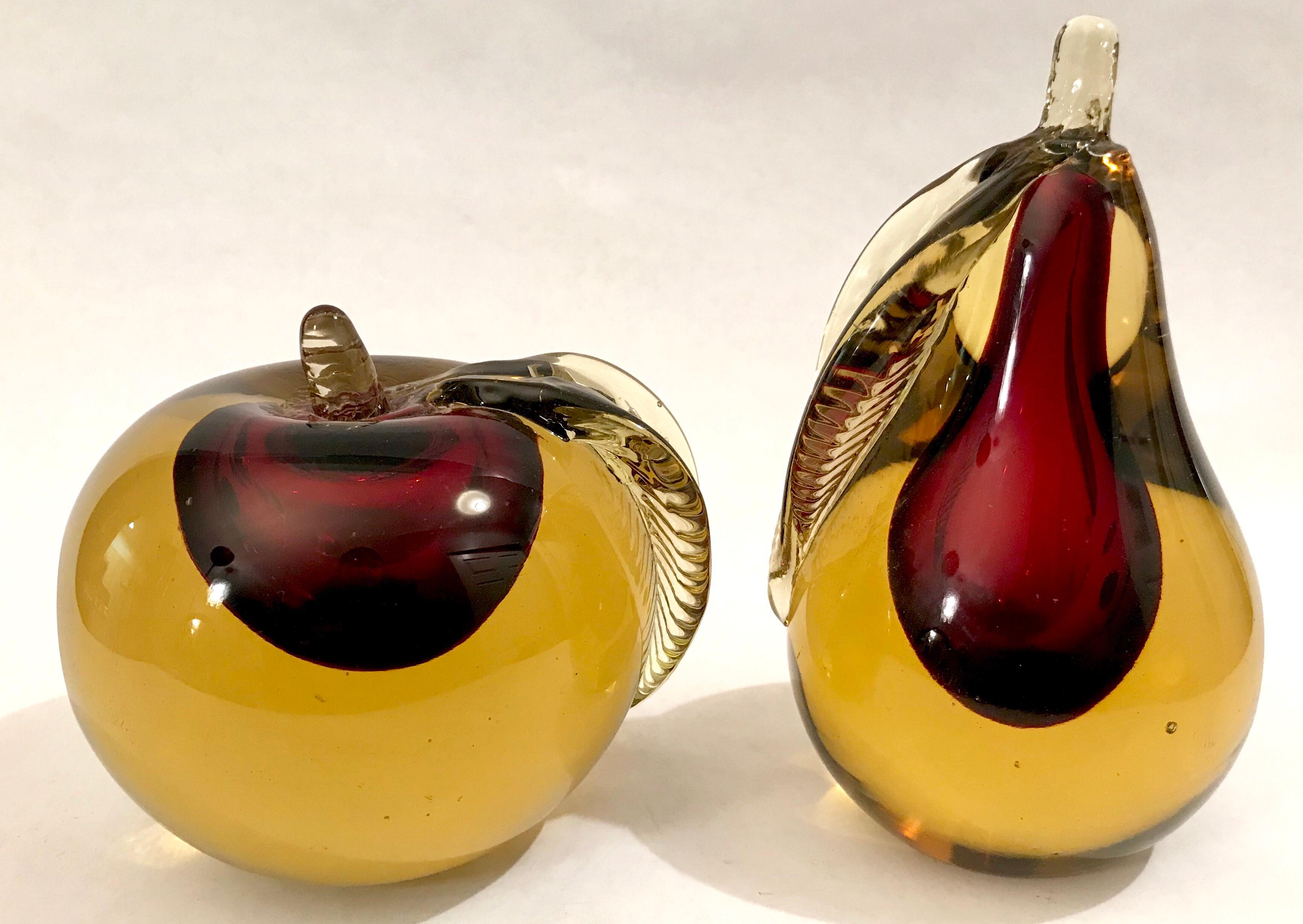 Murano Sommerso Art Glass Apple and Pear Bookends For Sale 4