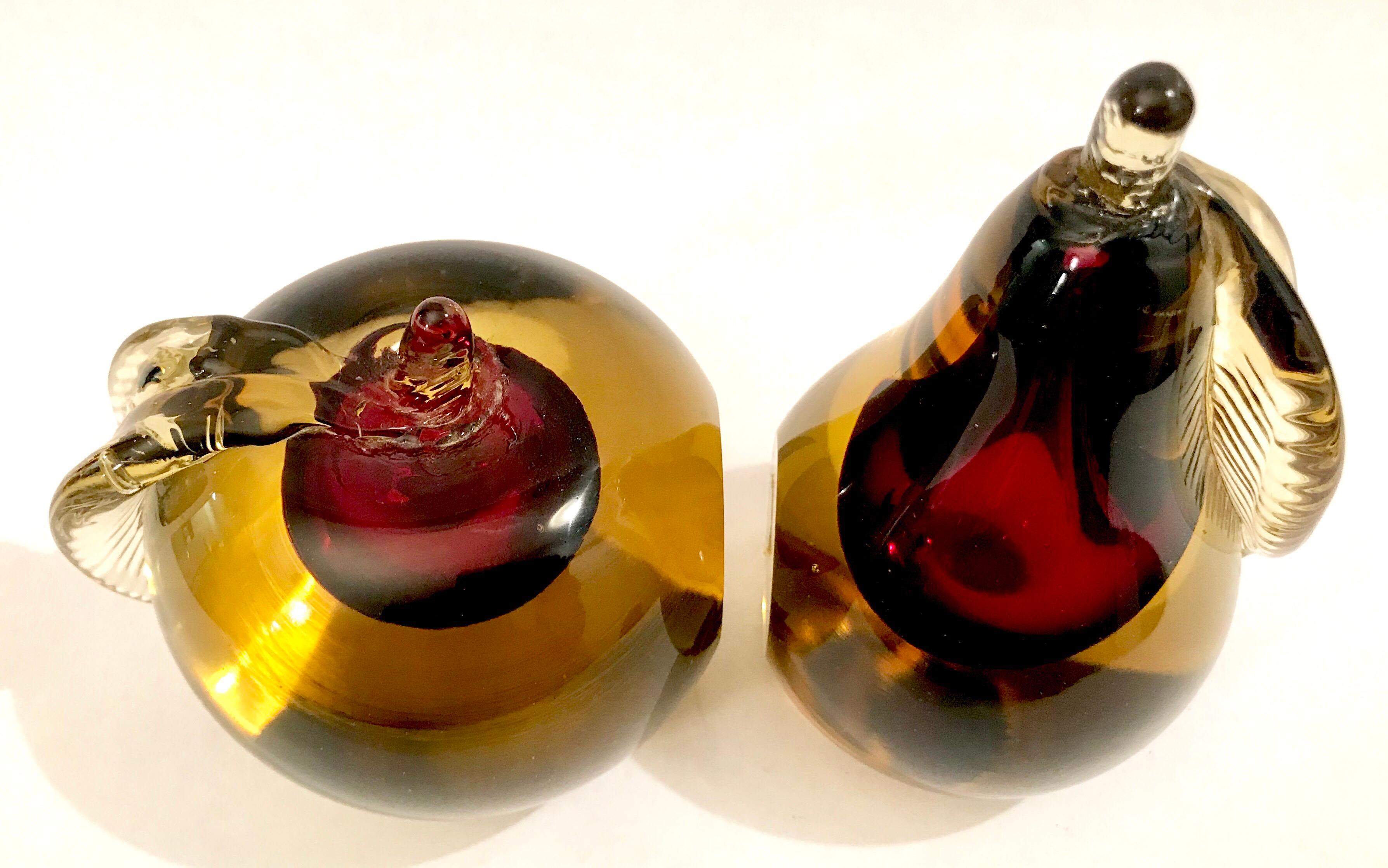 Mid-20th Century Murano Sommerso Art Glass Apple and Pear Bookends For Sale