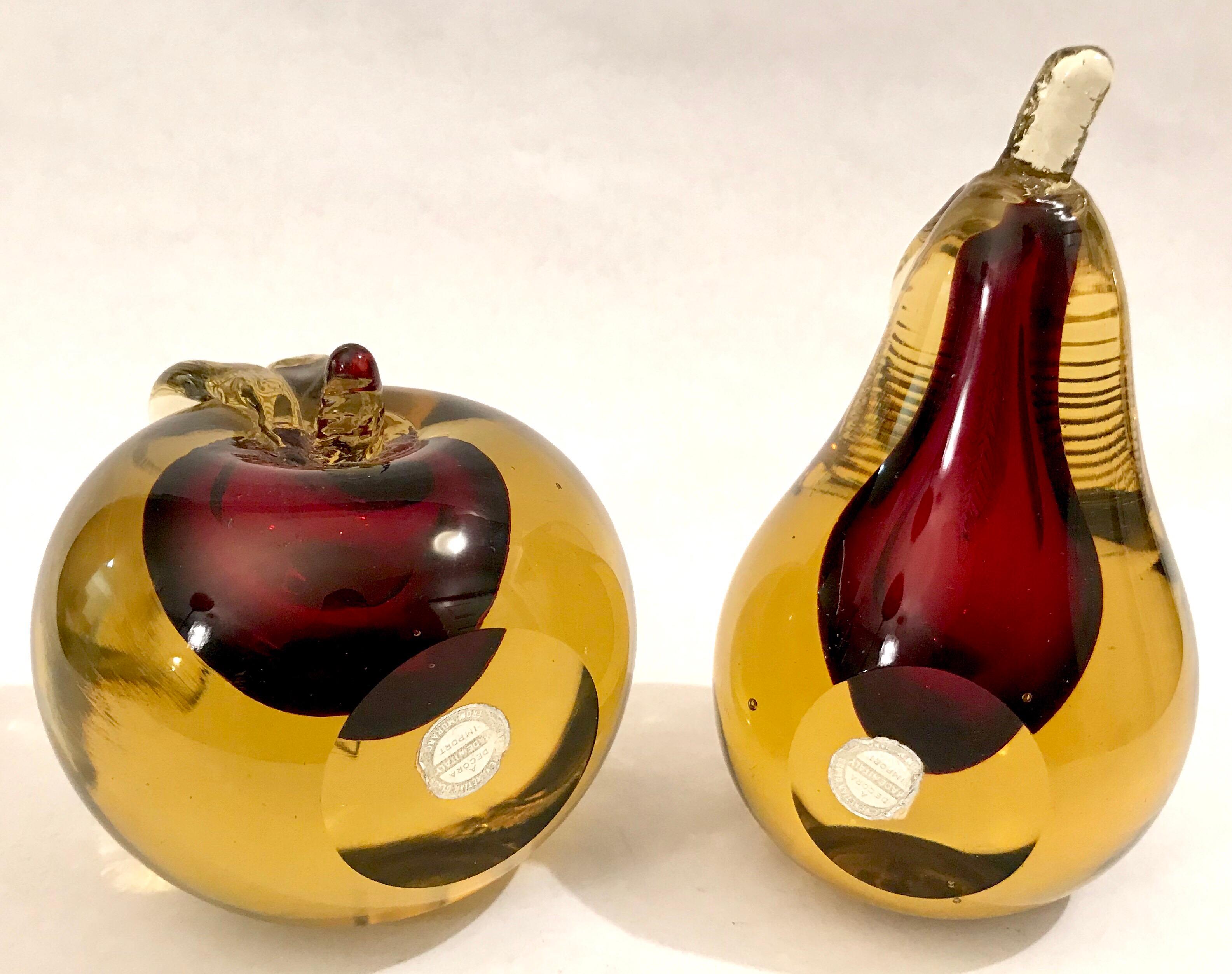 Murano Sommerso Art Glass Apple and Pear Bookends For Sale 1