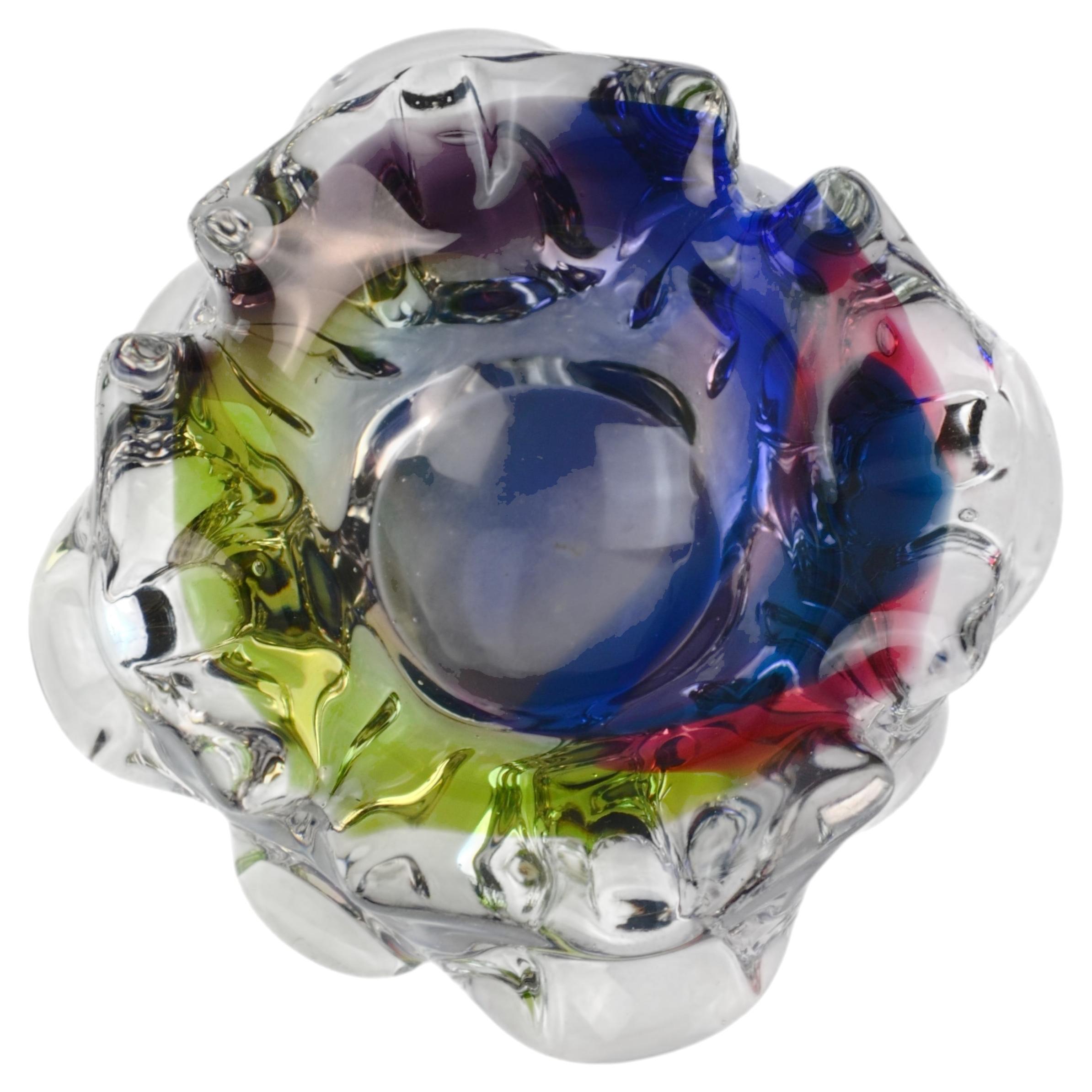 Murano Sommerso Art Glass Ashtray, Multicolor, Italy, Circa 1960s For Sale
