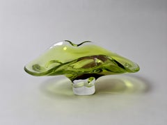 Murano Sommerso Art Glass Bowl in Apple Green and Brown, Organic Sculptural Form