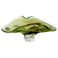 Murano Sommerso Art Glass Bowl in Apple Green and Brown, Organic Sculptural Form