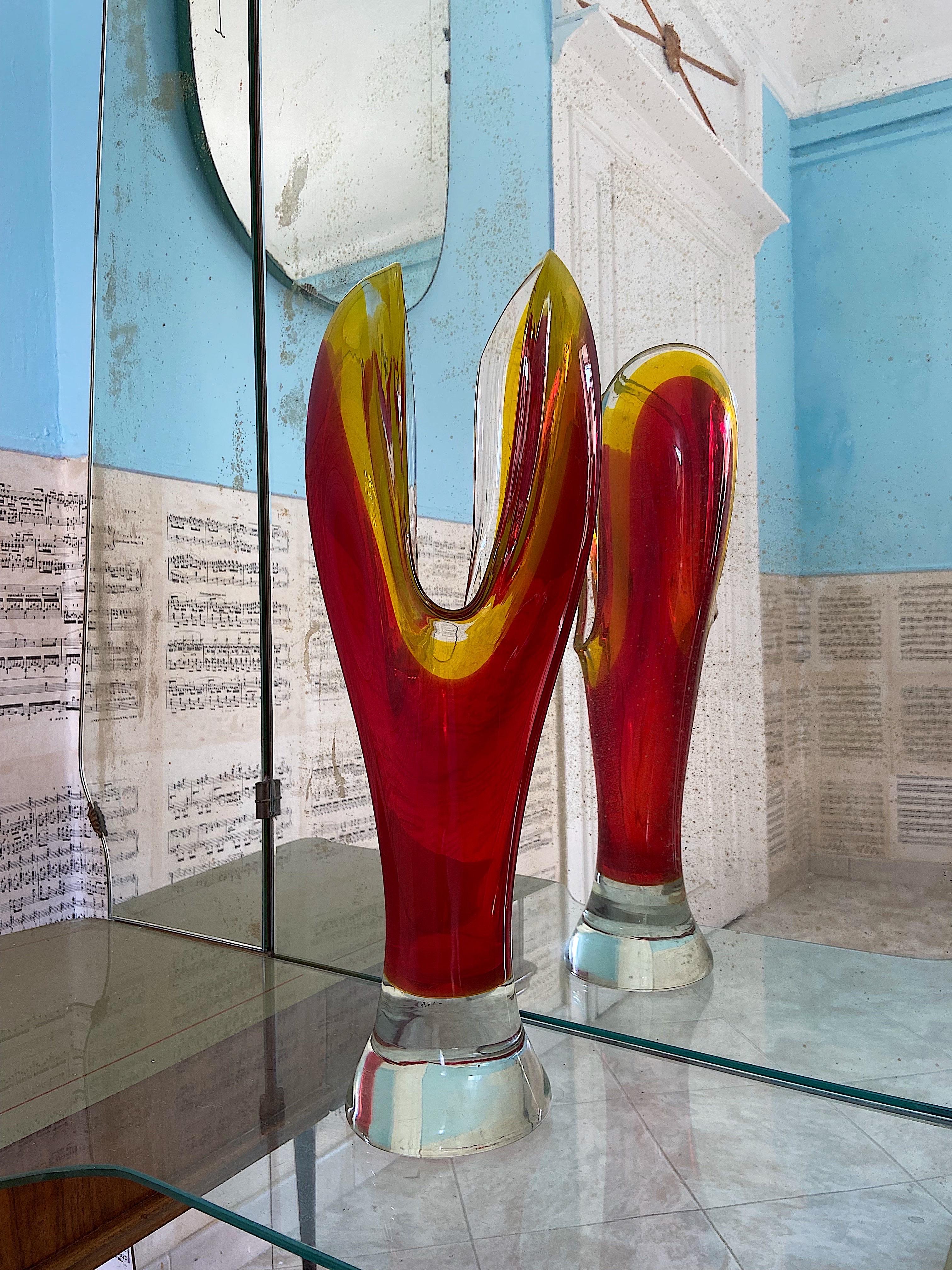 Mid-Century Modern Murano Sommerso Art Glass Vase Designed by Flavio Poli For Sale