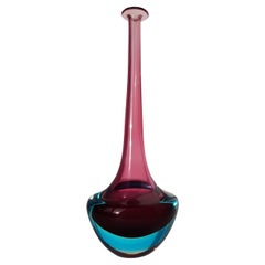 Murano Sommerso Art Glass Vase Seguso Flavio Poli Elongated Neck Mid Century Mod