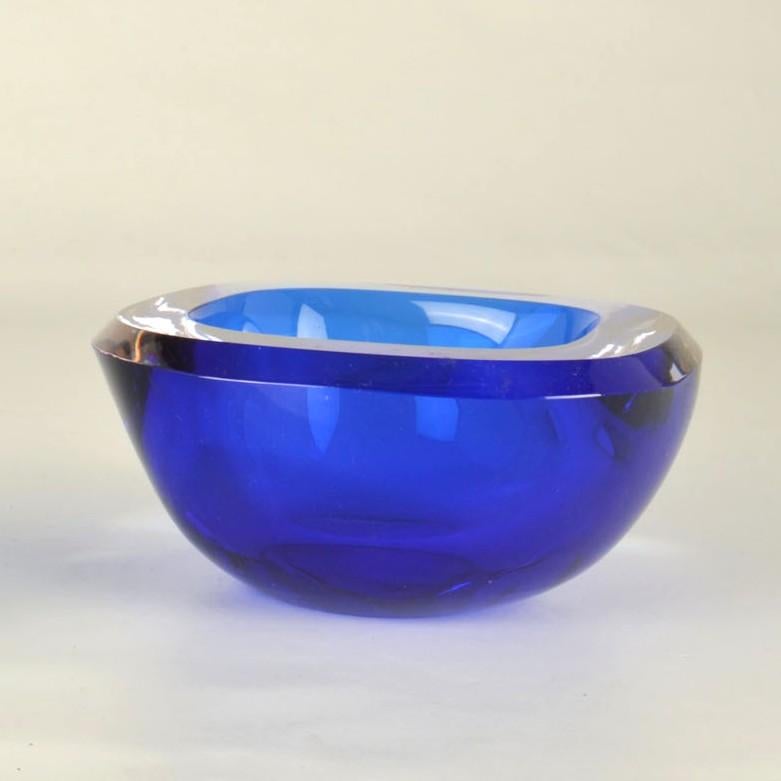 Blown Glass Murano Sommerso Blue Glass Bowl by Flavio Poli for Seguso, Italy, 1960 For Sale