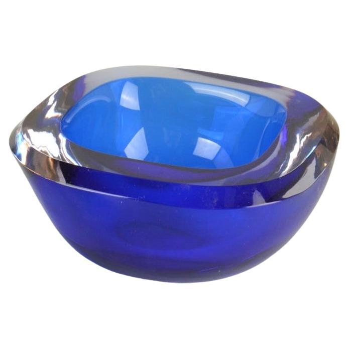Murano Sommerso Blue Glass Bowl by Flavio Poli for Seguso, Italy, 1960