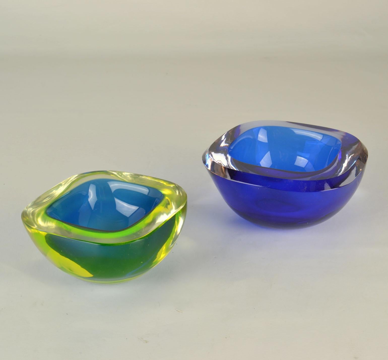 Mid-Century Modern Murano Sommerso Blue Glass Bowls by Flavio Poli for Seguso, Italy, 1960 For Sale