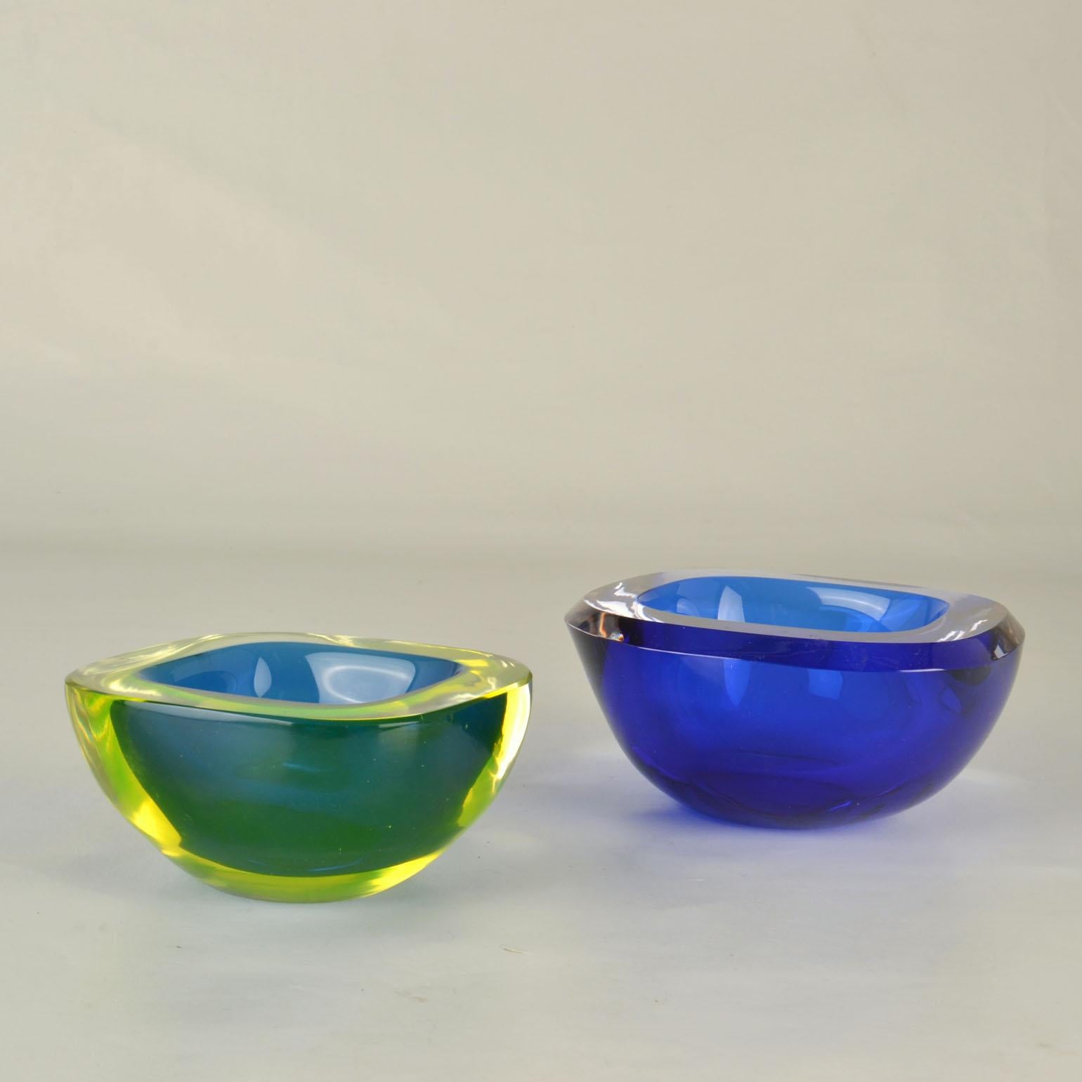 Mid-20th Century Murano Sommerso Blue Glass Bowls by Flavio Poli for Seguso, Italy, 1960 For Sale