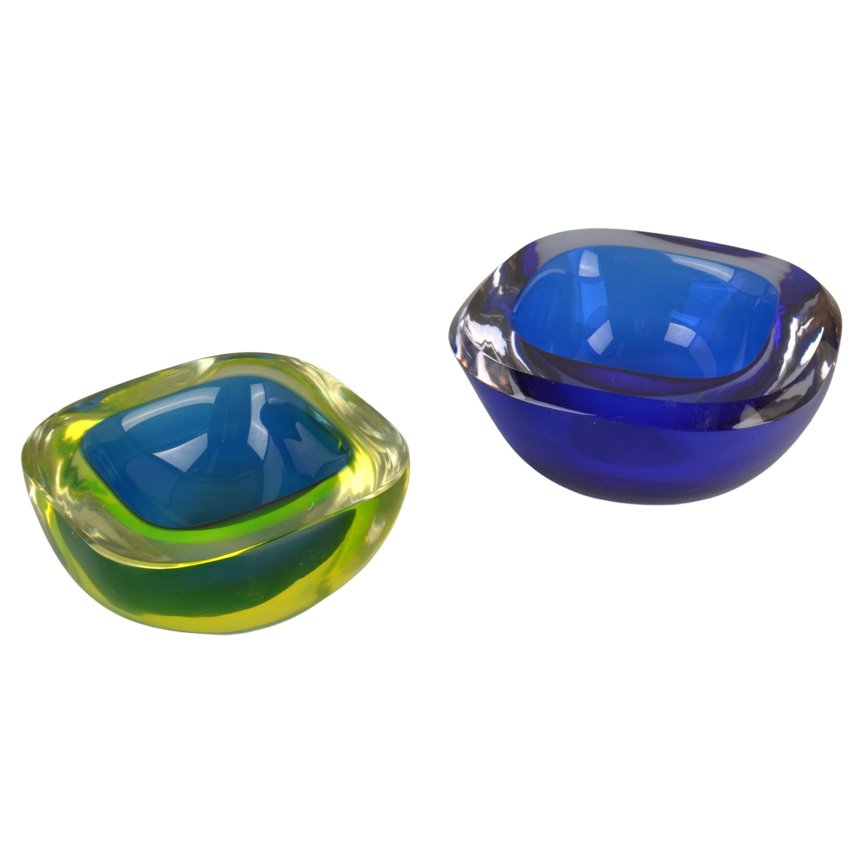Cuencos de cristal azul Murano Glass Sommerso de Flavio Poli para Seguso, Italia, 1960