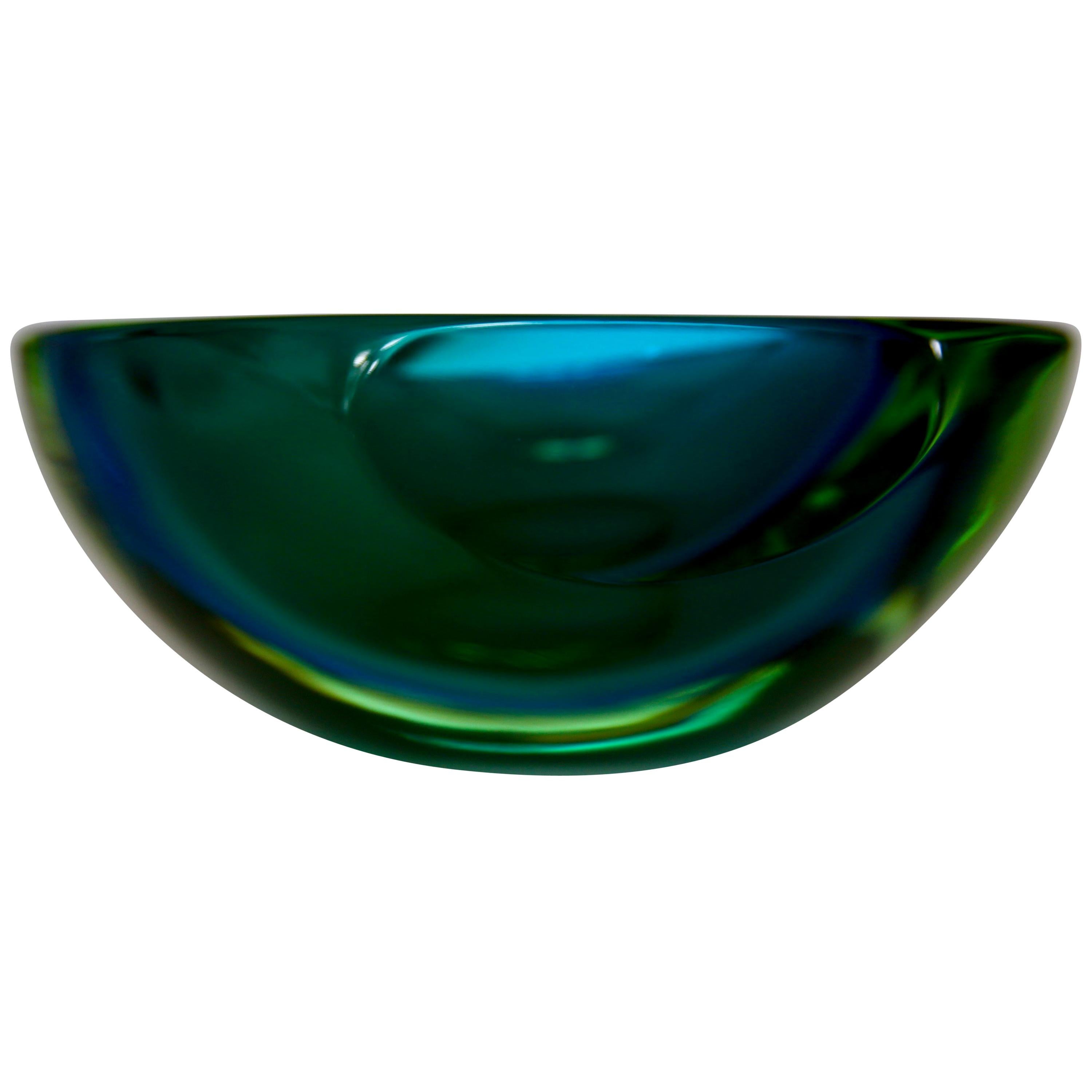 Murano Sommerso Blue-Green Faceted Bowl by Mandruzzato, 1970