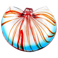 Murano Sommerso Blue Red Stripes 1950s Italian Art Glass Coastal Seashell Bowl