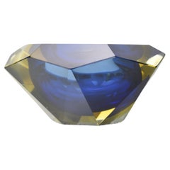 Murano Sommerso Blue Yellow & Clear Faceted Block Bowl Dish by Mandruzzato