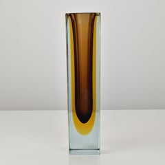 Murano Sommerso Braun, Bernstein & Aquamarin Blockvase von Flavio Poli, 1960er Jahre