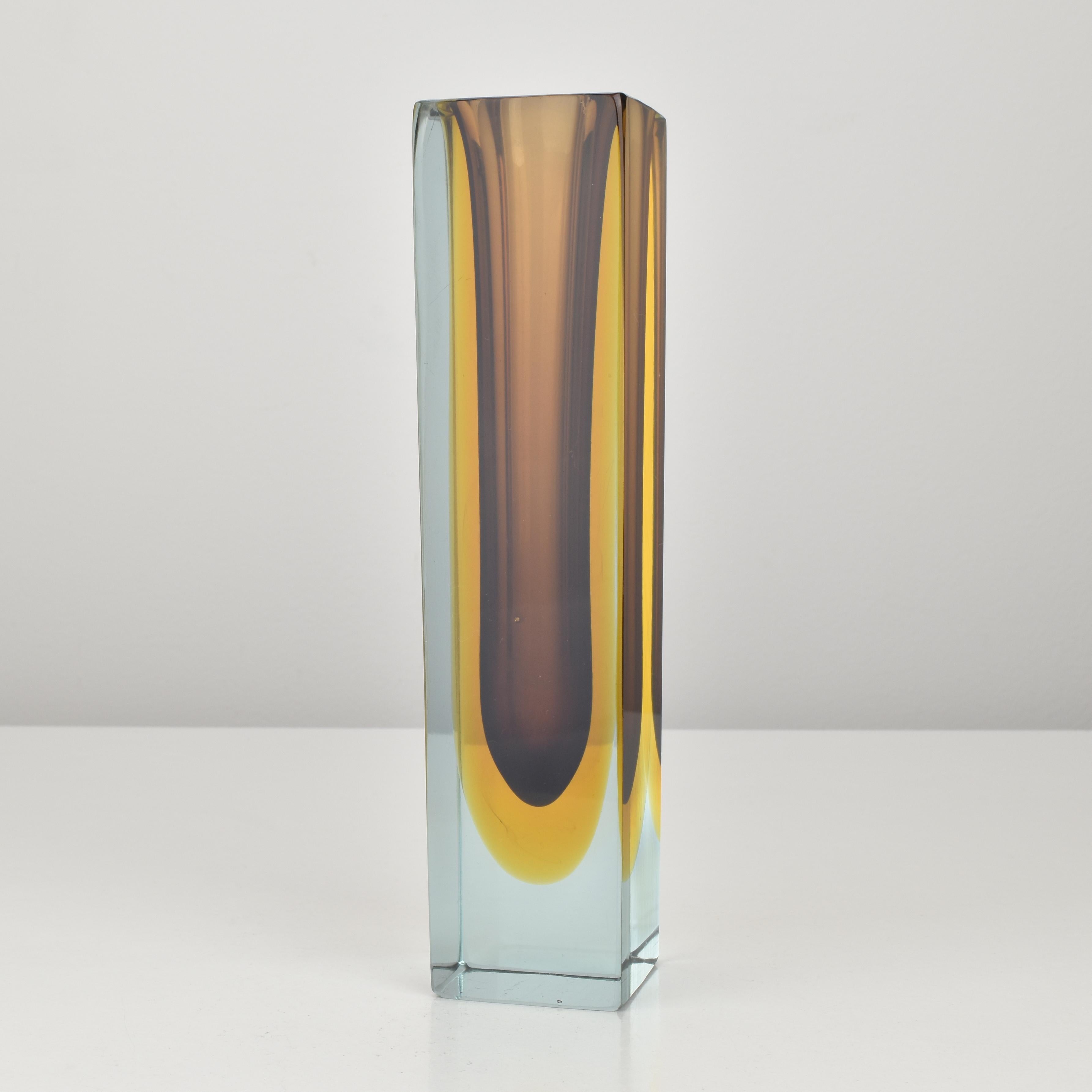Murano Sommerso Brown, Amber and Aquamarine Block Vase by Flavio Poli ...