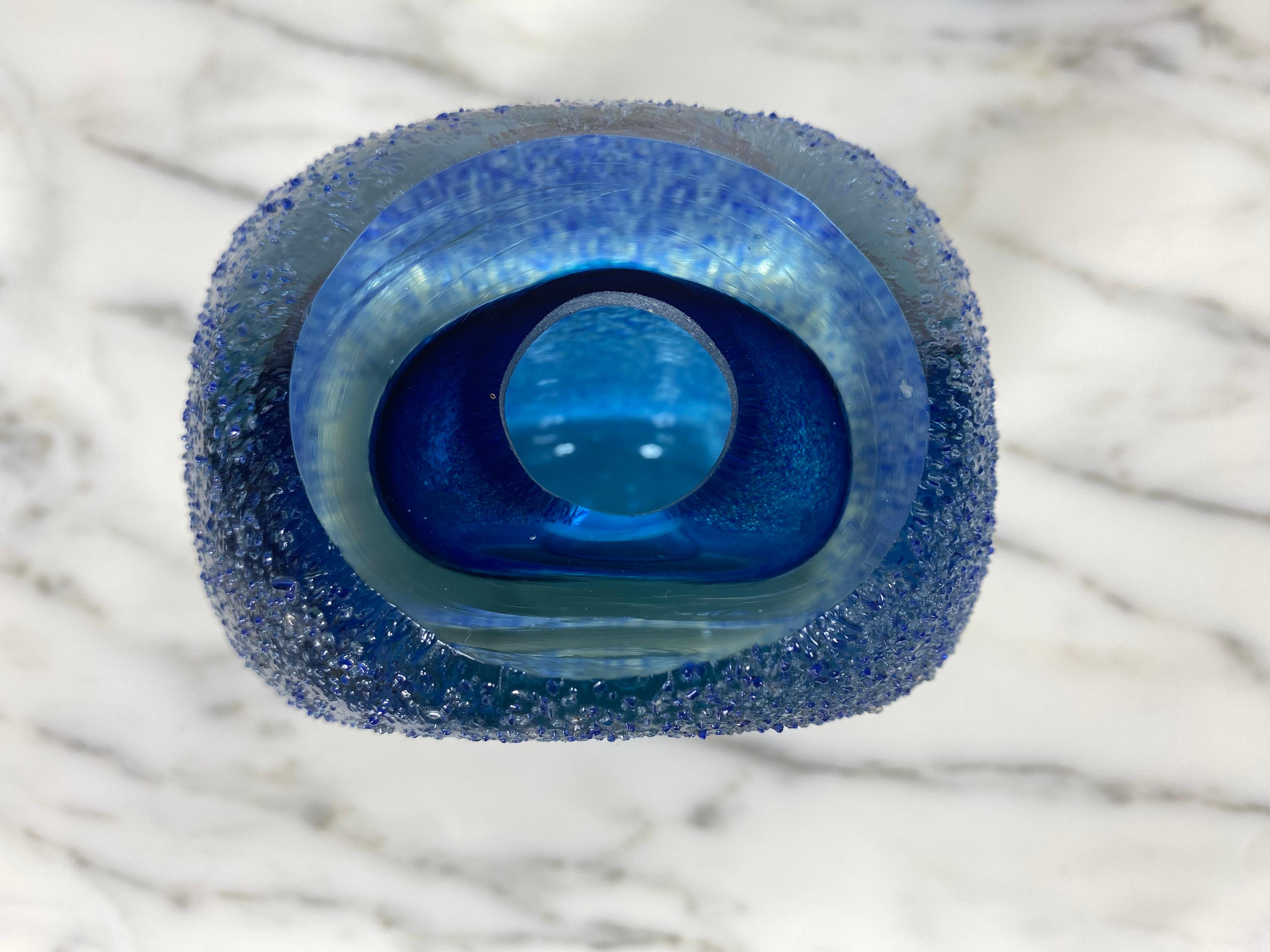 Mid-20th Century Murano Sommerso Cobalt and Azure BlueTextured Glass Vase For Sale