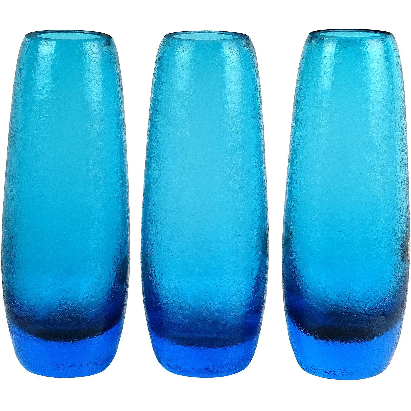 Murano Sommerso Cobalt Blue Corroso Surface Italian Art Glass Flower Vases