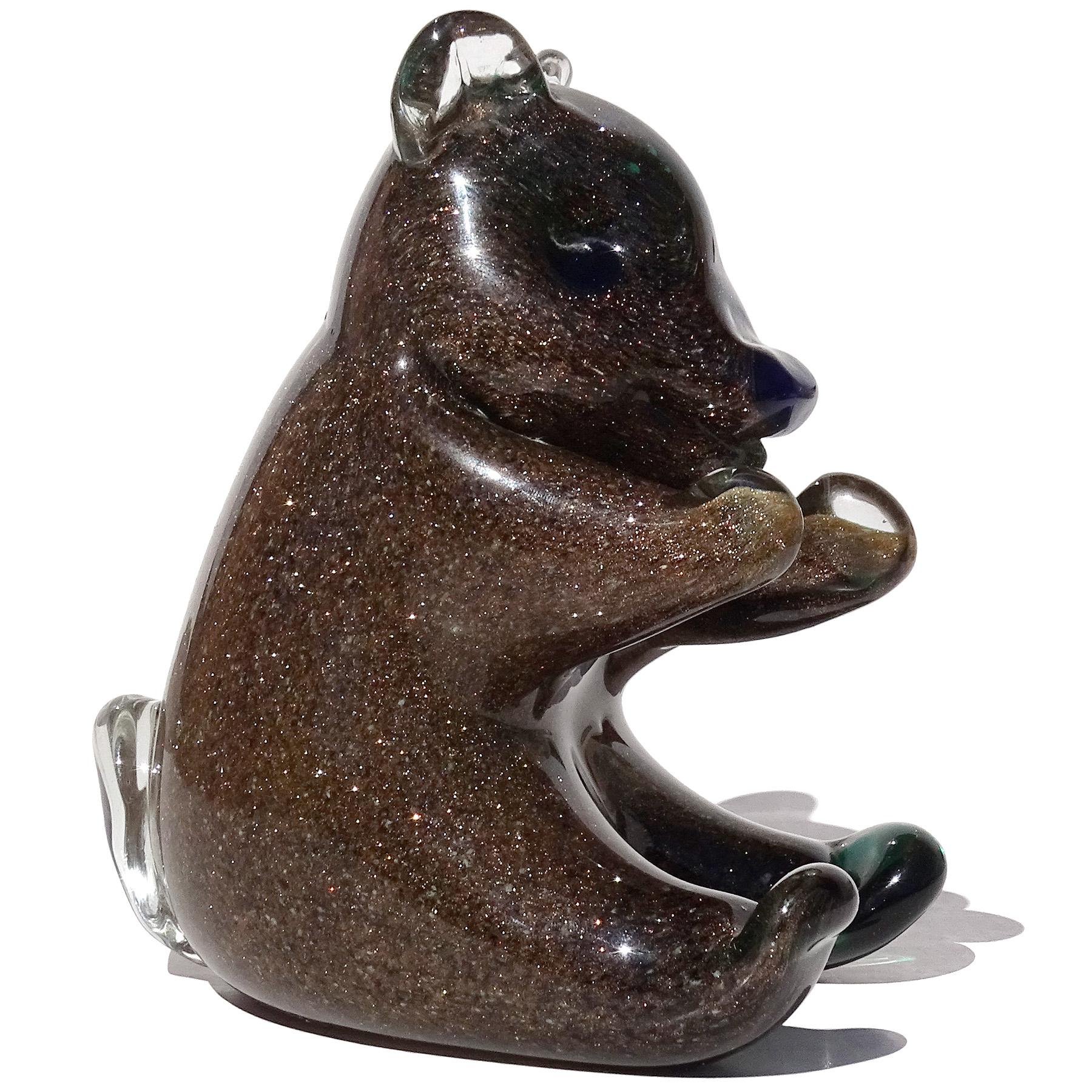 Murano Sommerso Cobre Aventurina Azul Verde Escultura italiana de vidrio artístico Oso Italiano en venta