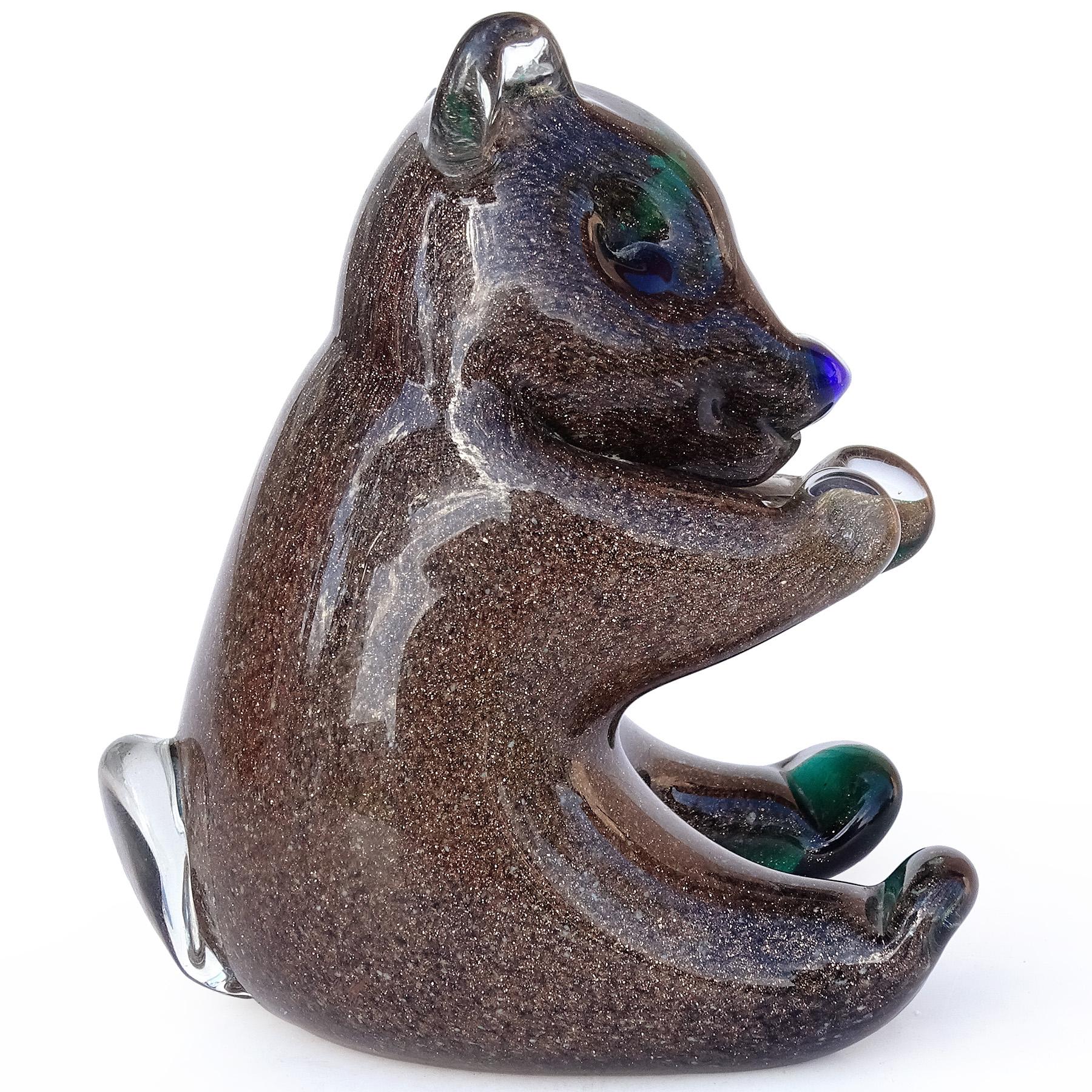 Murano Sommerso Cobre Aventurina Azul Verde Escultura italiana de vidrio artístico Oso en Bueno estado para la venta en Kissimmee, FL