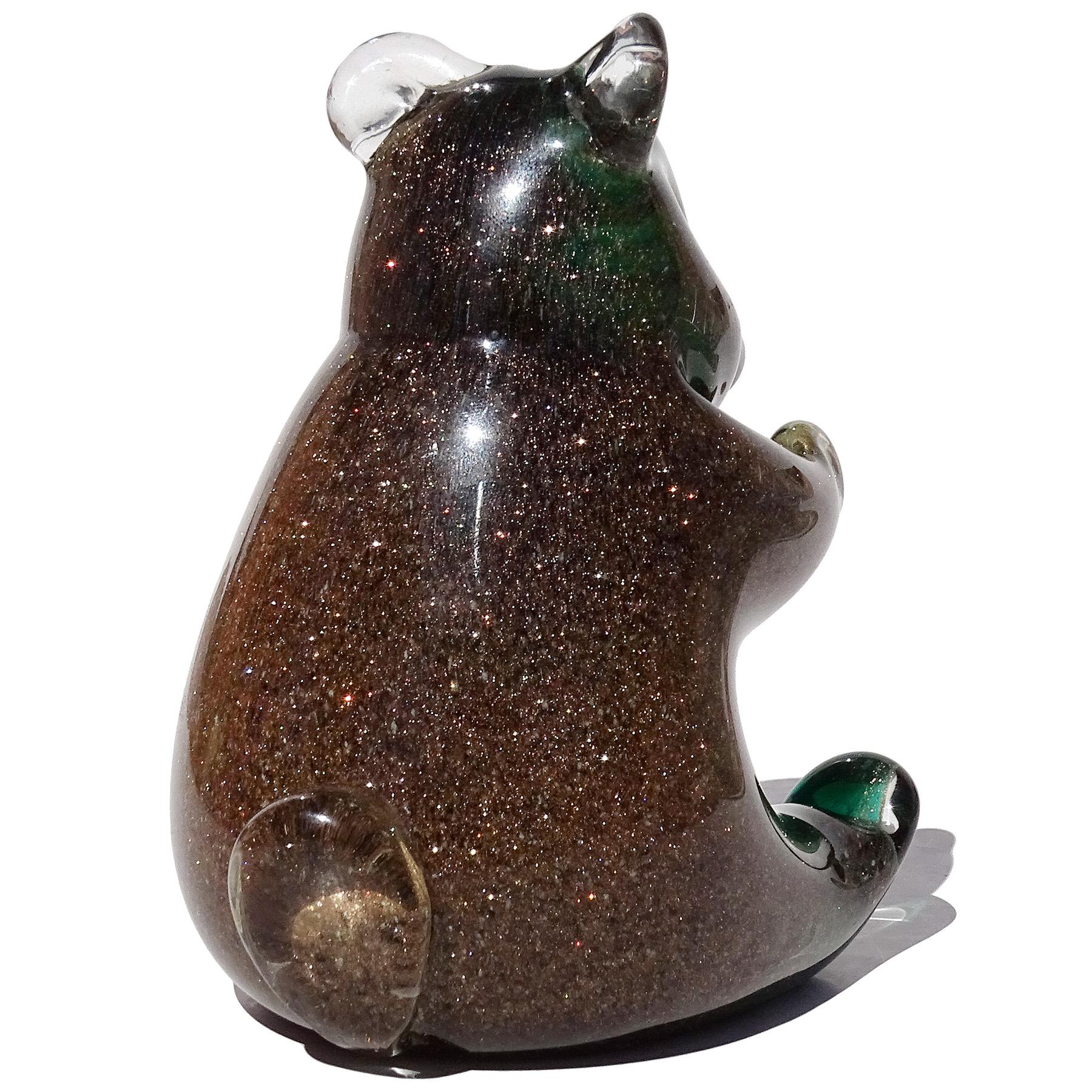 Murano Sommerso Cobre Aventurina Azul Verde Escultura italiana de vidrio artístico Oso siglo XX en venta