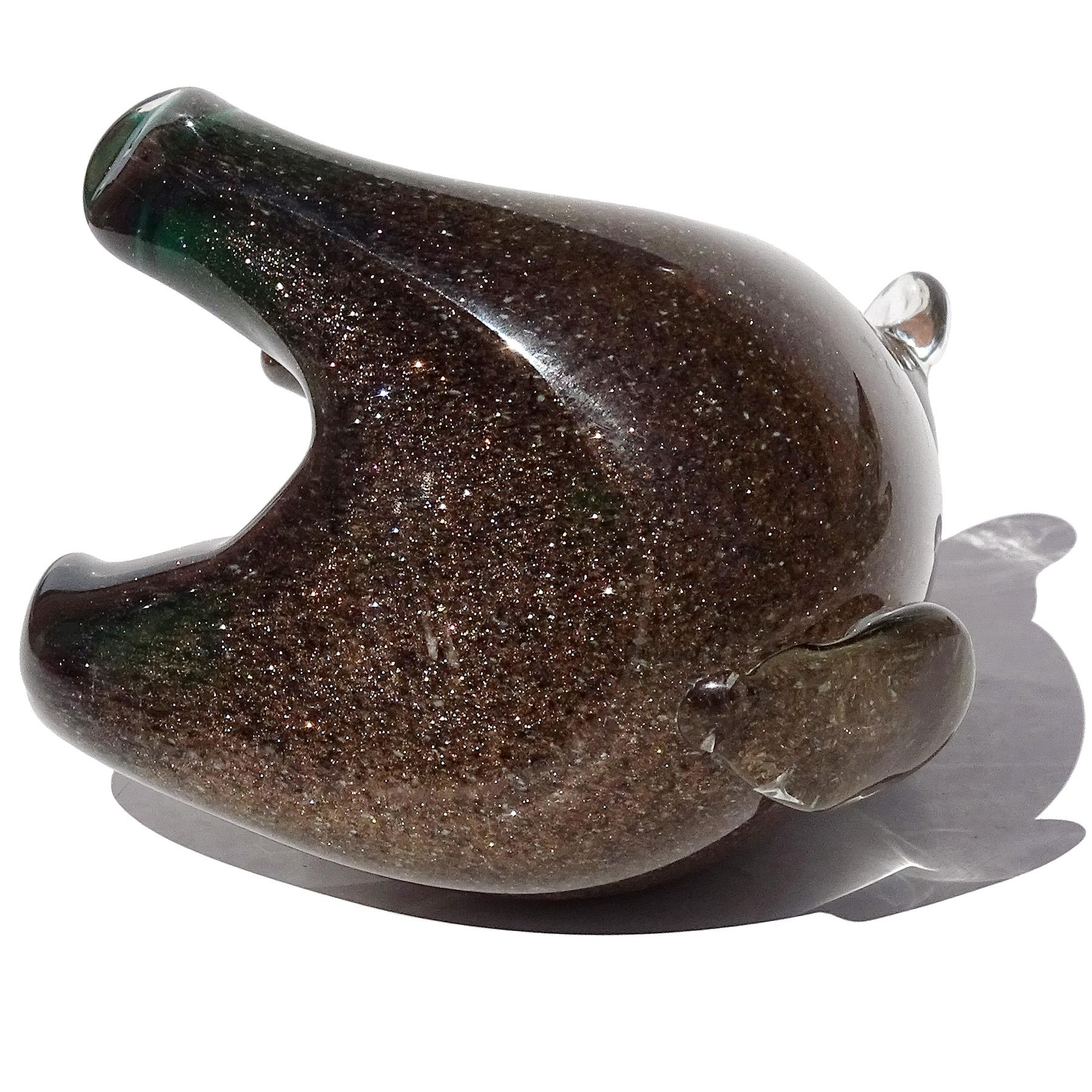 Murano Sommerso Cobre Aventurina Azul Verde Escultura italiana de vidrio artístico Oso Vidrio en venta