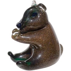 Murano Sommerso Copper Aventurine Blue Green Italian Art Glass Bear Sculpture